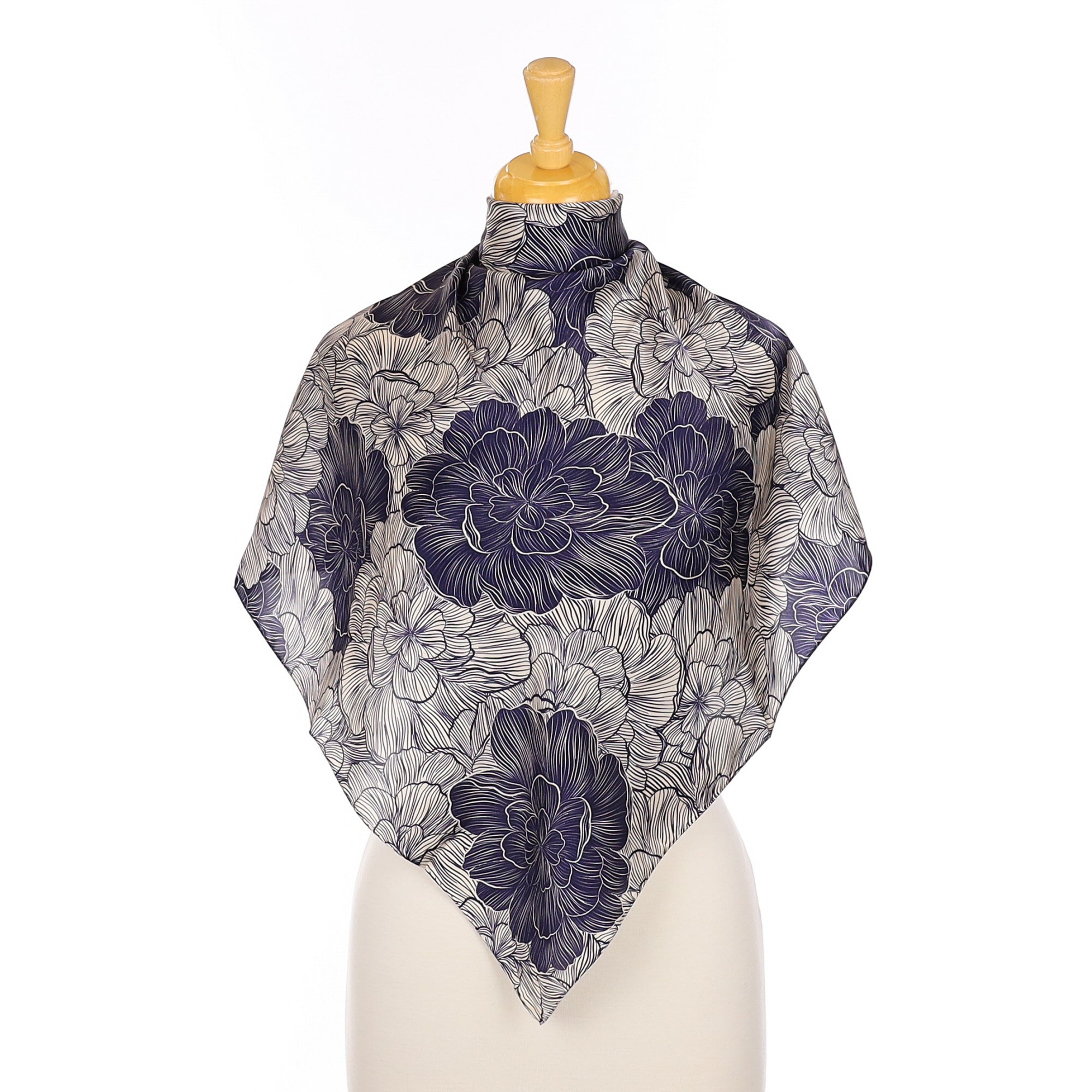 Brand New Navy and Cream Abstract Silk Scarf