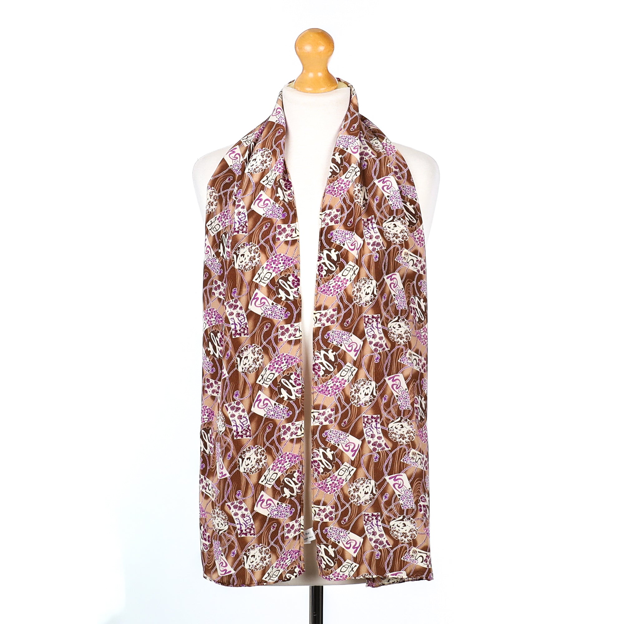 Charlotte Sparre Brown and Purple Contemporary Design Silk Scarf