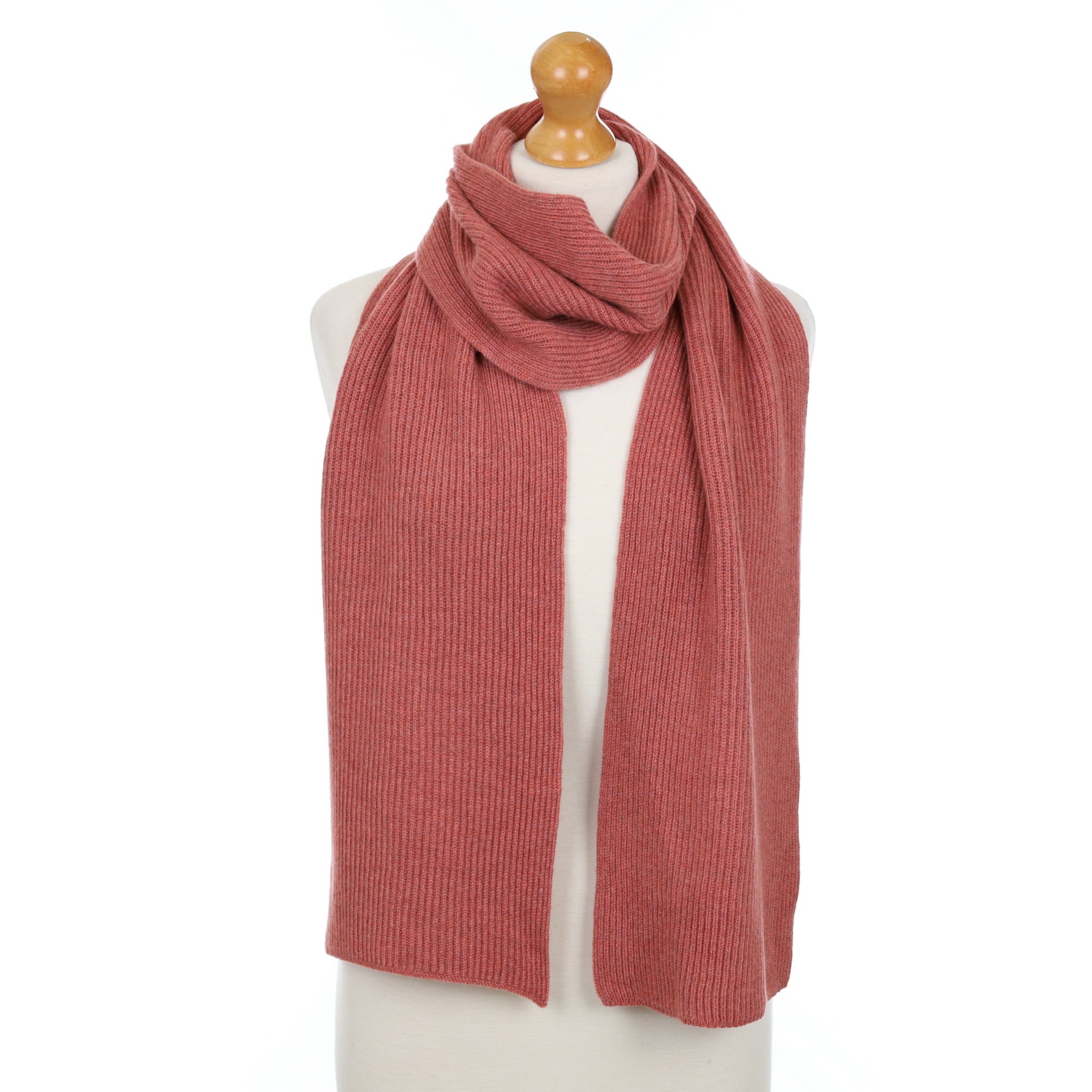 Brand New Scottish Rusty Rose Rib Cashmere Scarf