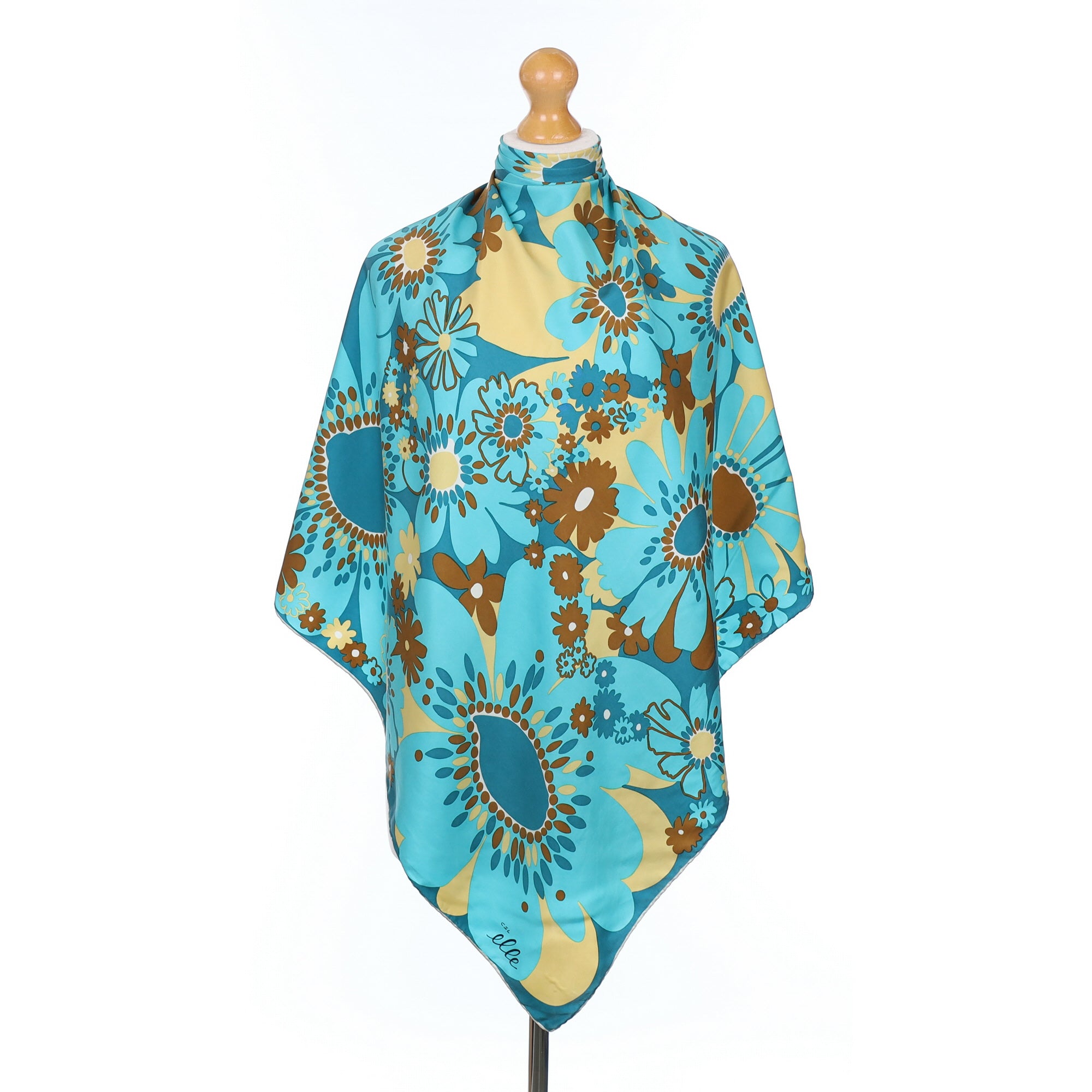 Turquoise Floral Vintage Silk Scarf