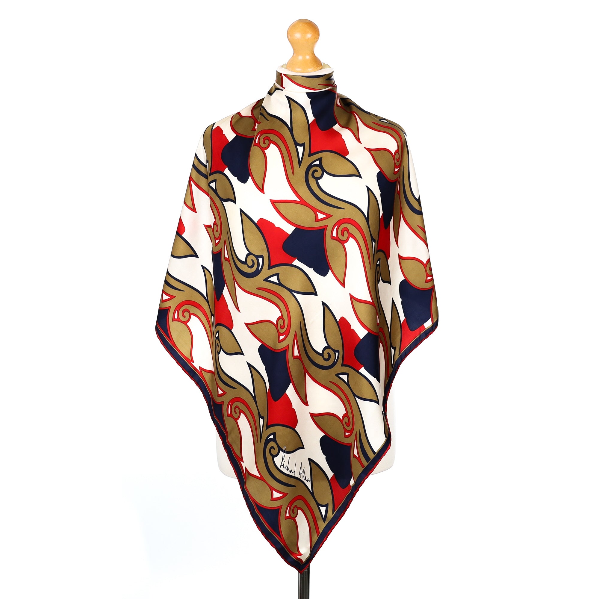 1970’s Richard Allan Abstract Red, White and Blue Vintage Silk Scarf
