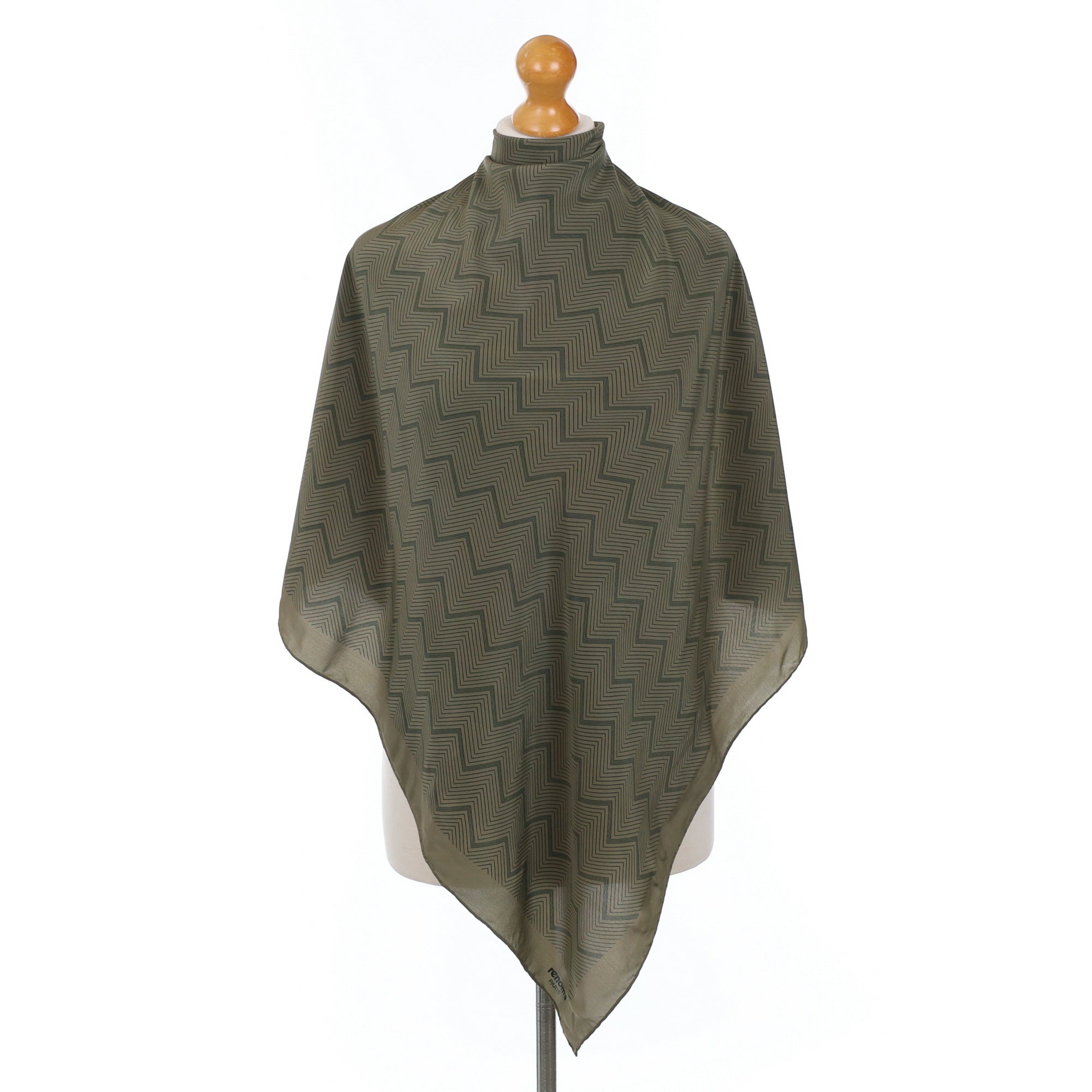 Khaki Geometric Vintage Silk Scarf