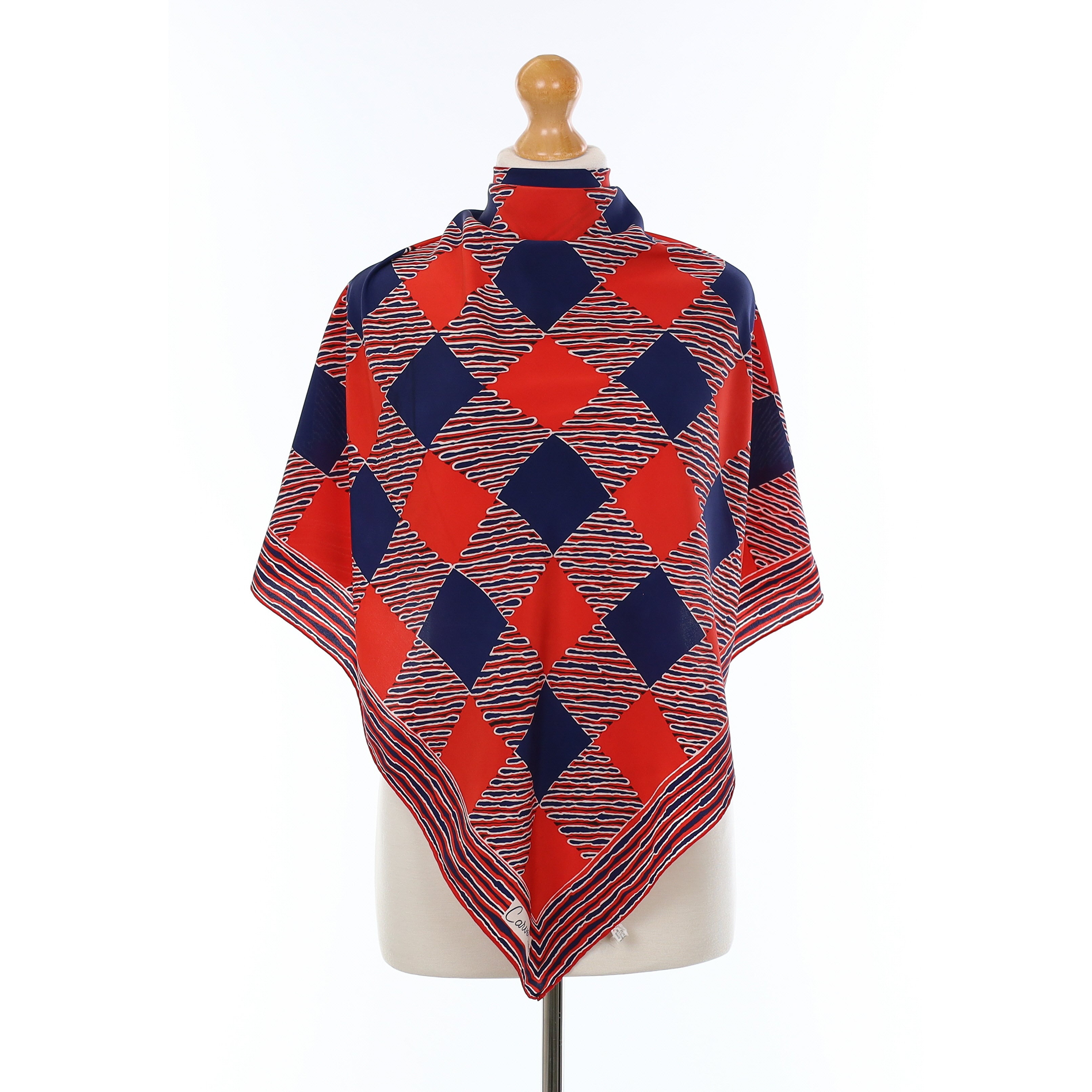 Navy and Red Patterned Silk Scarf