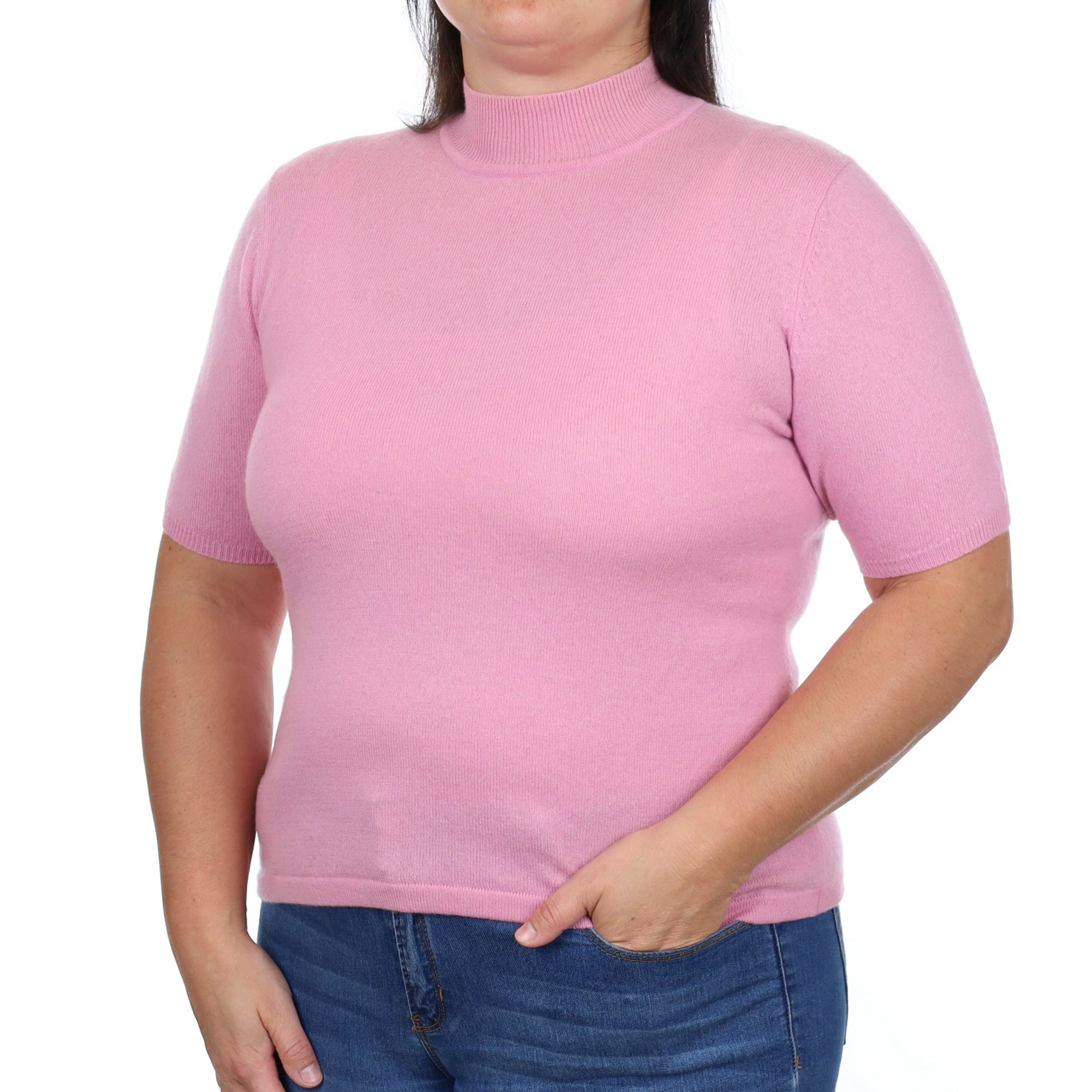 Blush Pink Cashmere Turtle Neck Short Sleeved Jumper Large