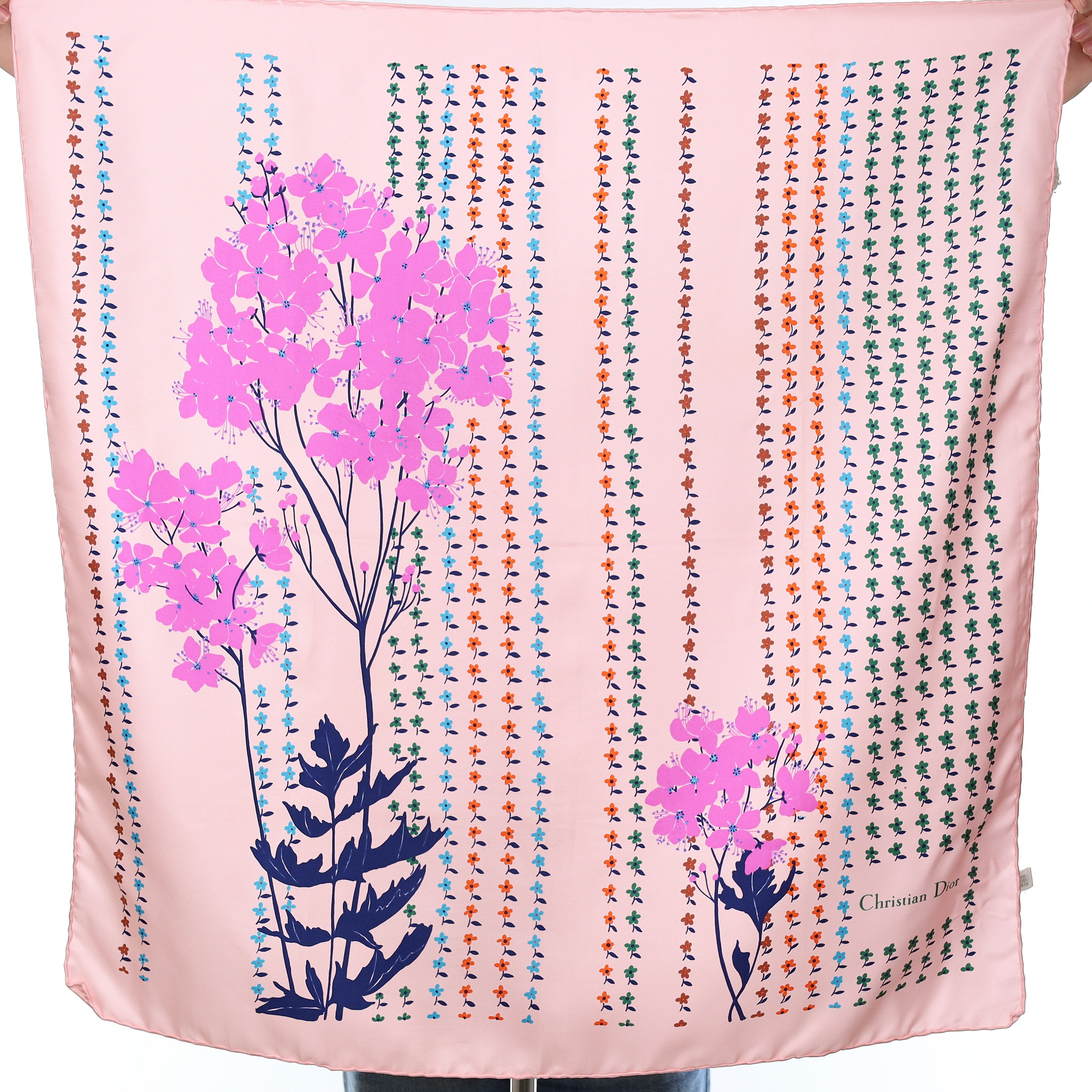 Boxed Christian Dior Pink Floral Vintage Silk Scarf