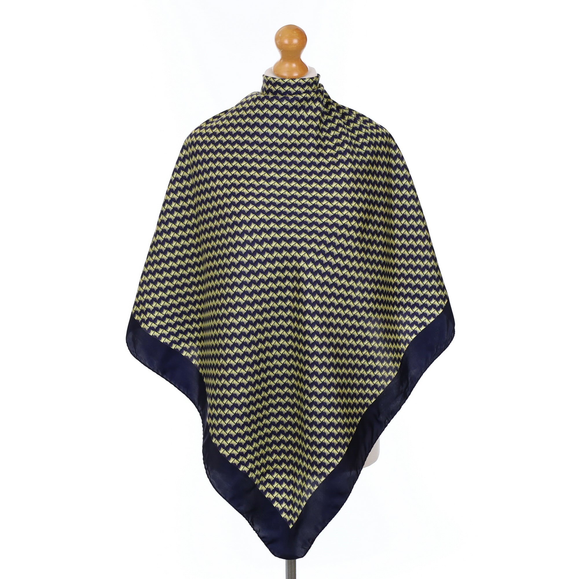 Dark Navy Check Vintage Silk Scarf