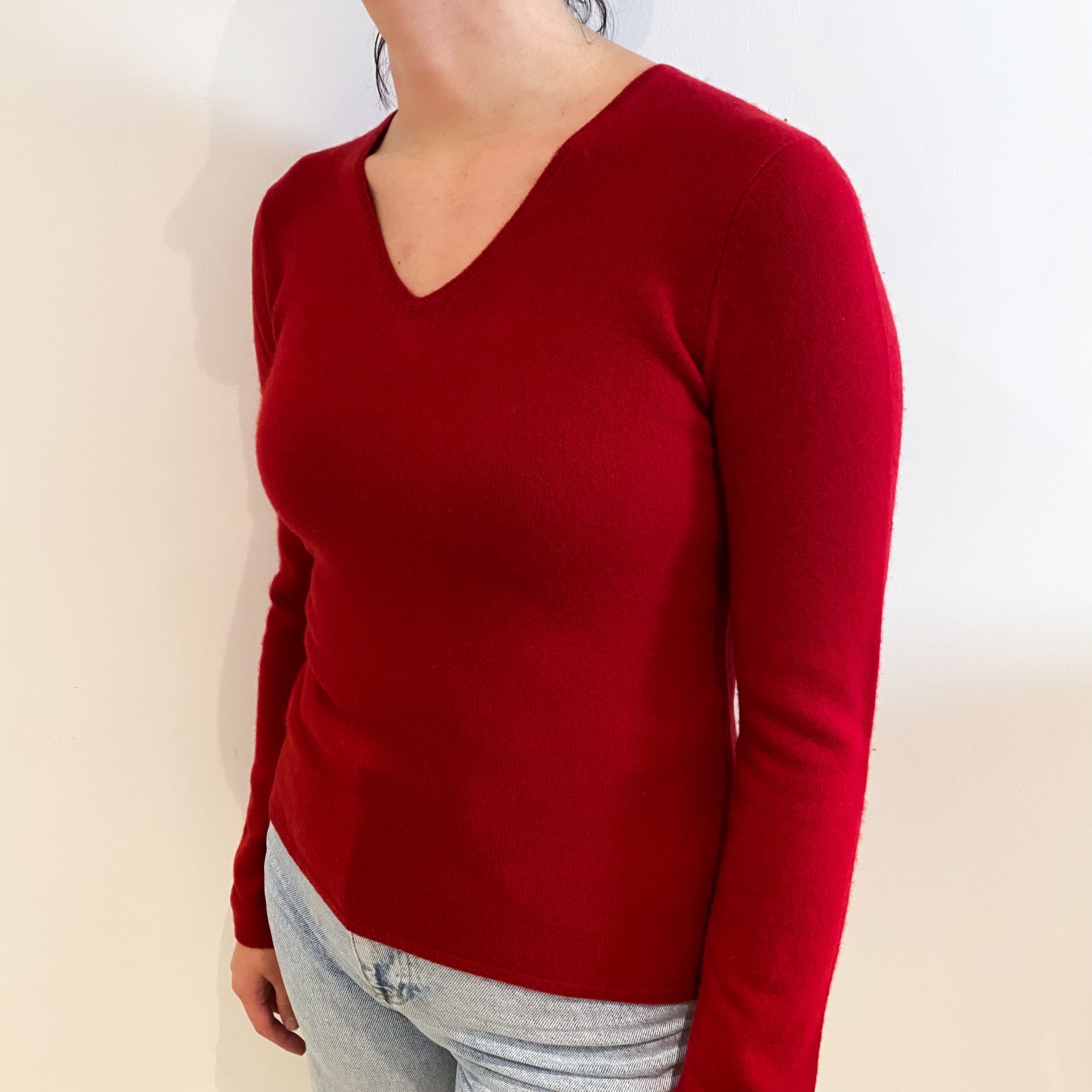 Crimson Red V Neck Jumper Small