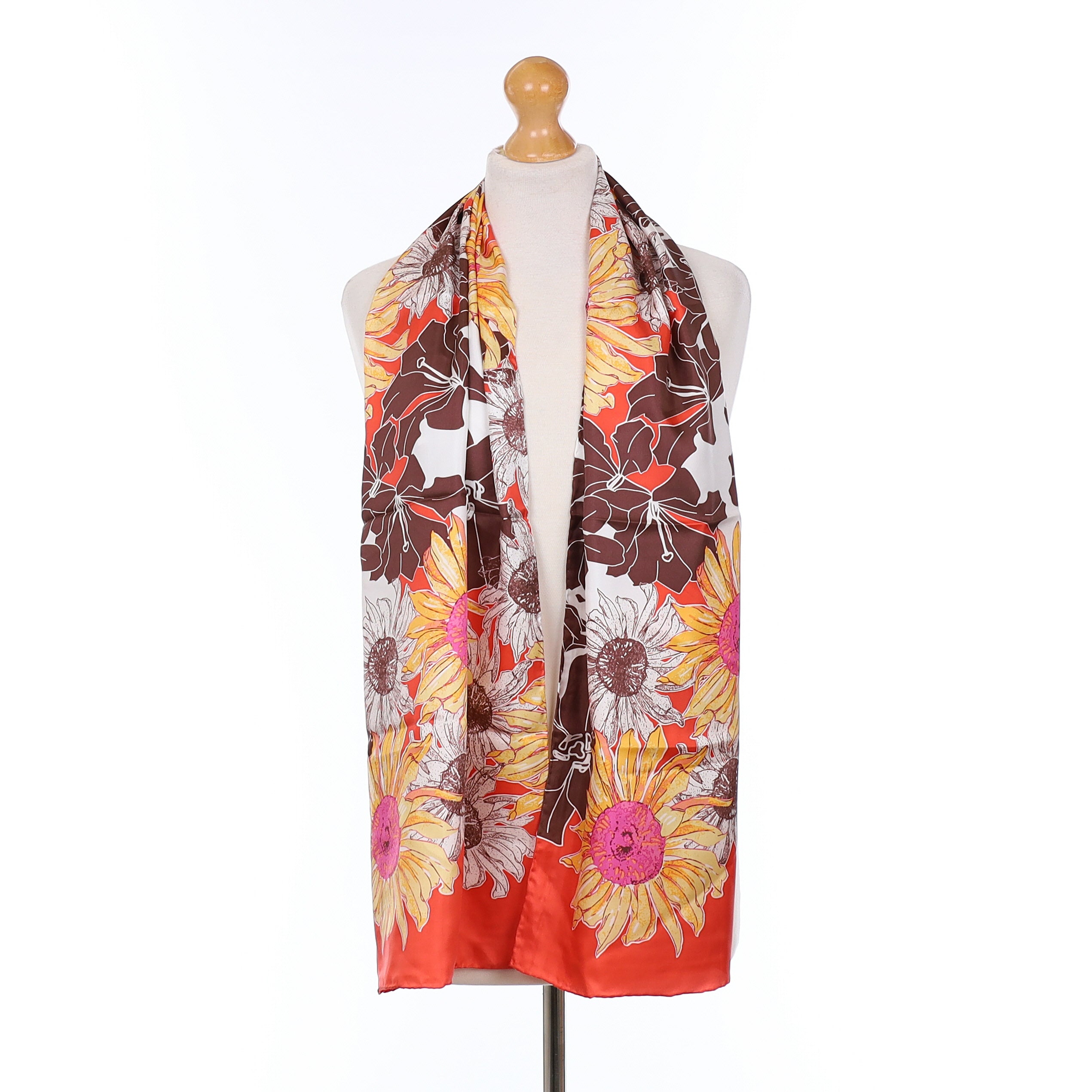 Brand New Red Sunflower Floral Silk Scarf