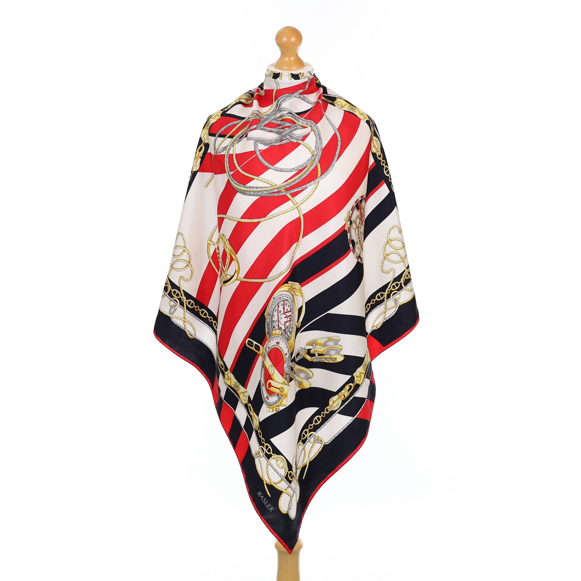 Basler Red and Black Nautical Silk Scarf
