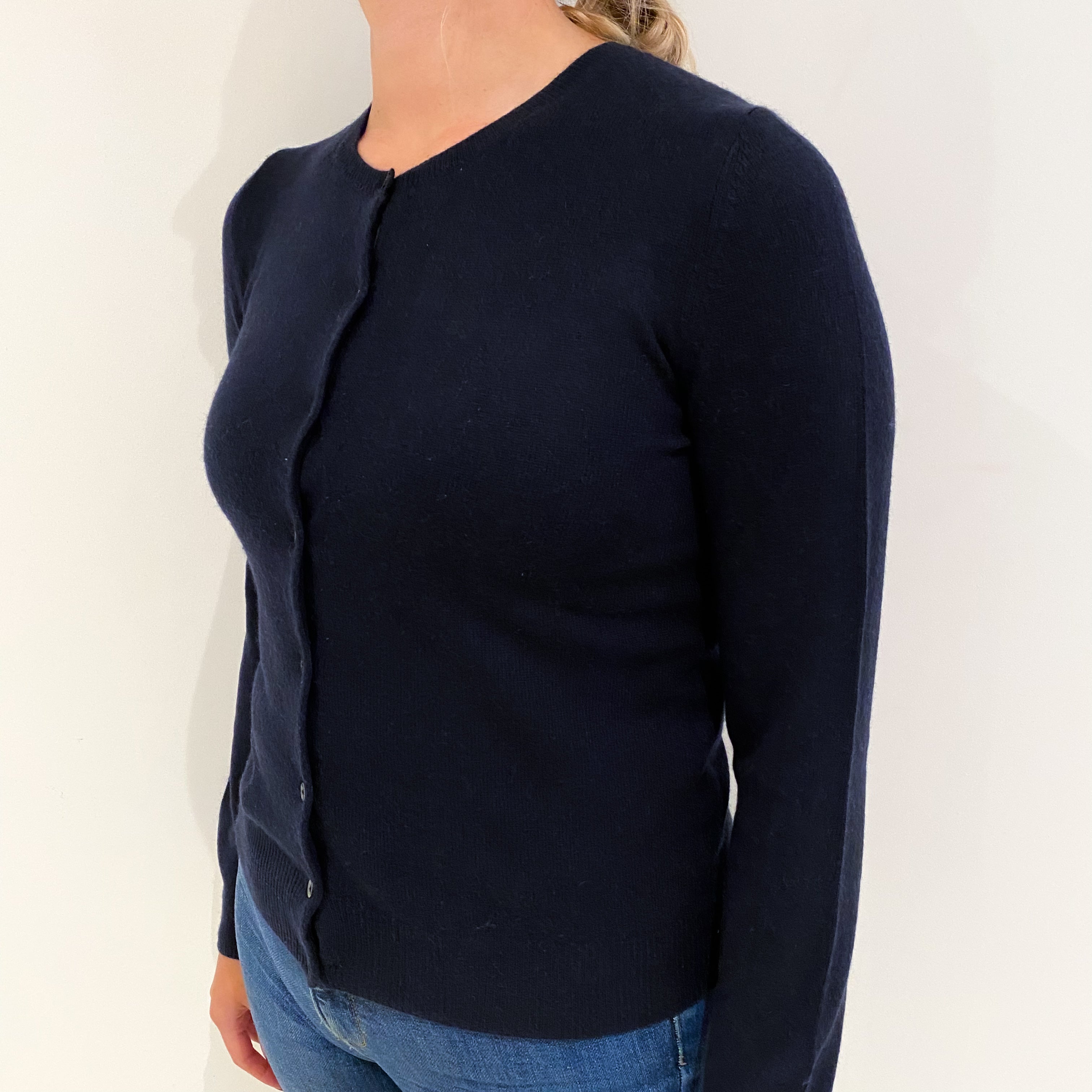 Navy Blue Cashmere Crew Cardigan Small