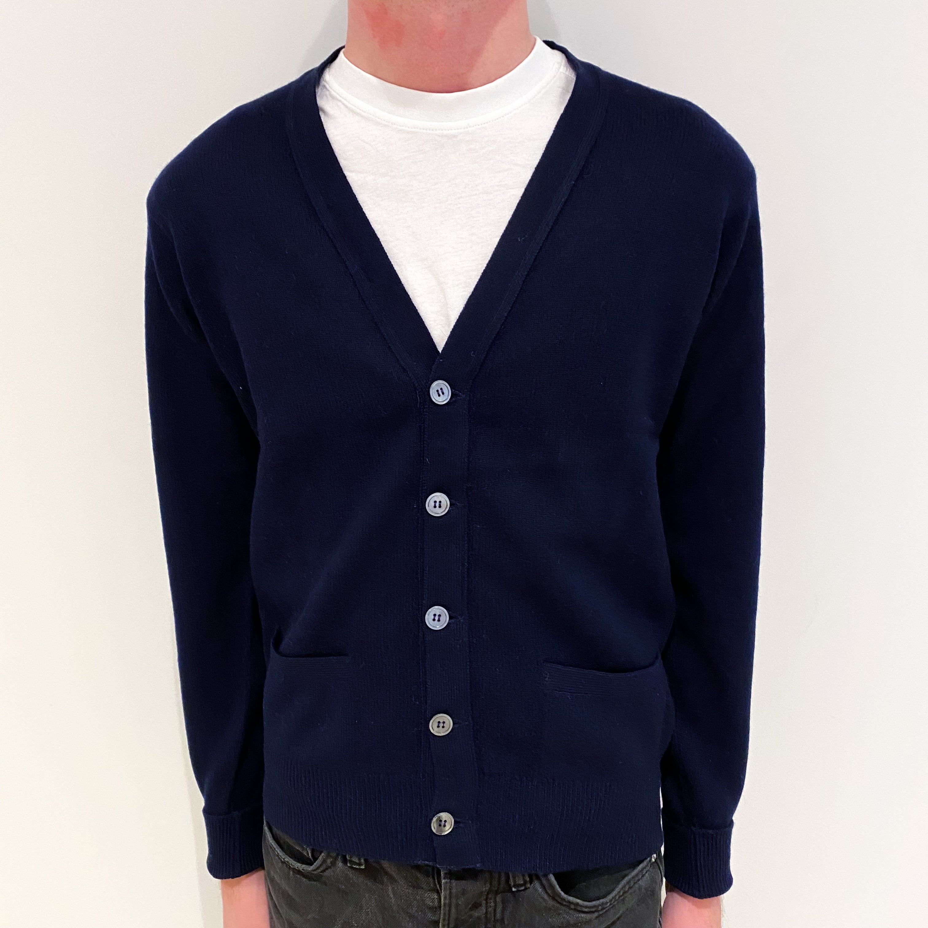 Men's Givenchy Navy Blue Cashmere V Neck Cardigan with Pockets Small