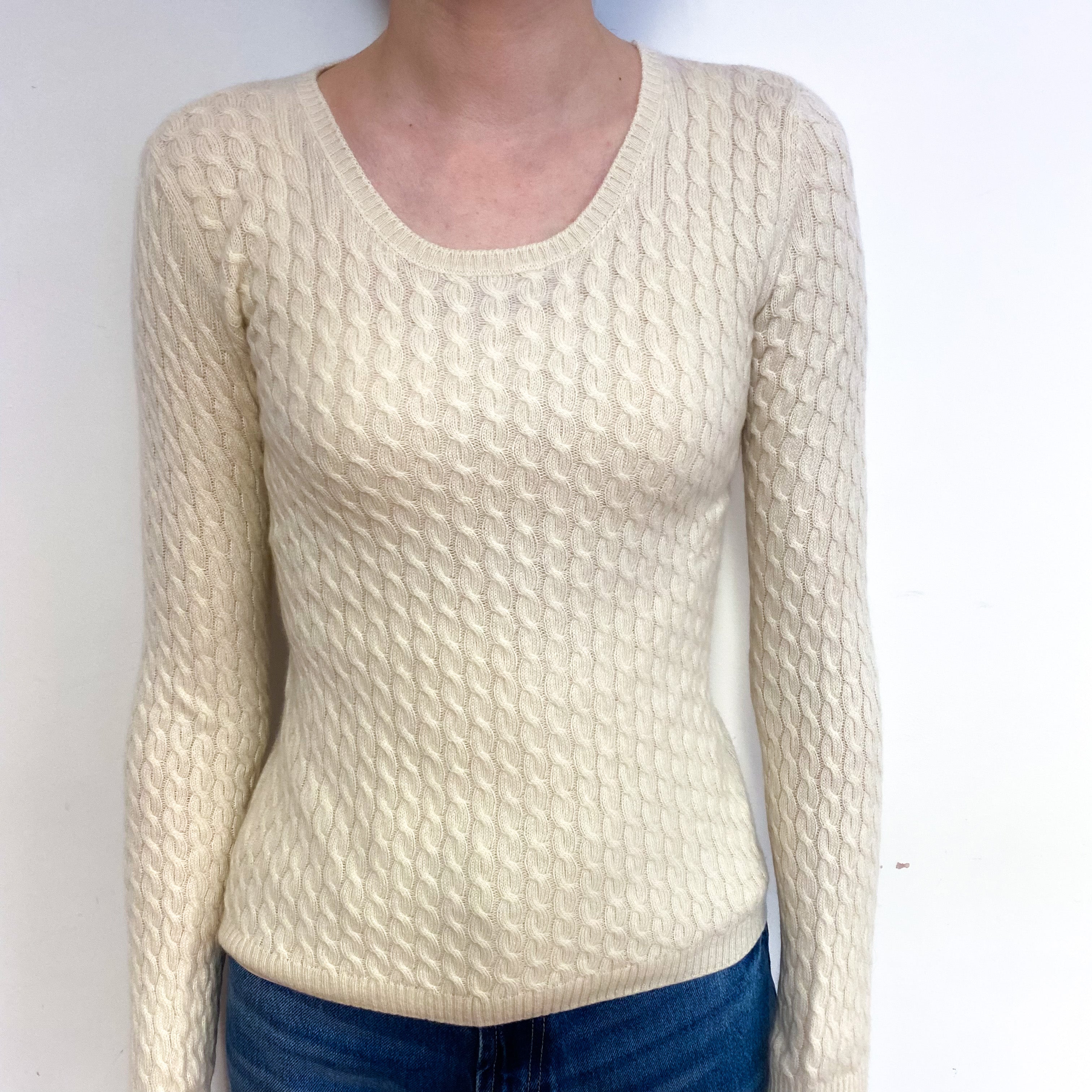 Loro Piana Cream Cable Cashmere Crew Neck Jumper Extra Small