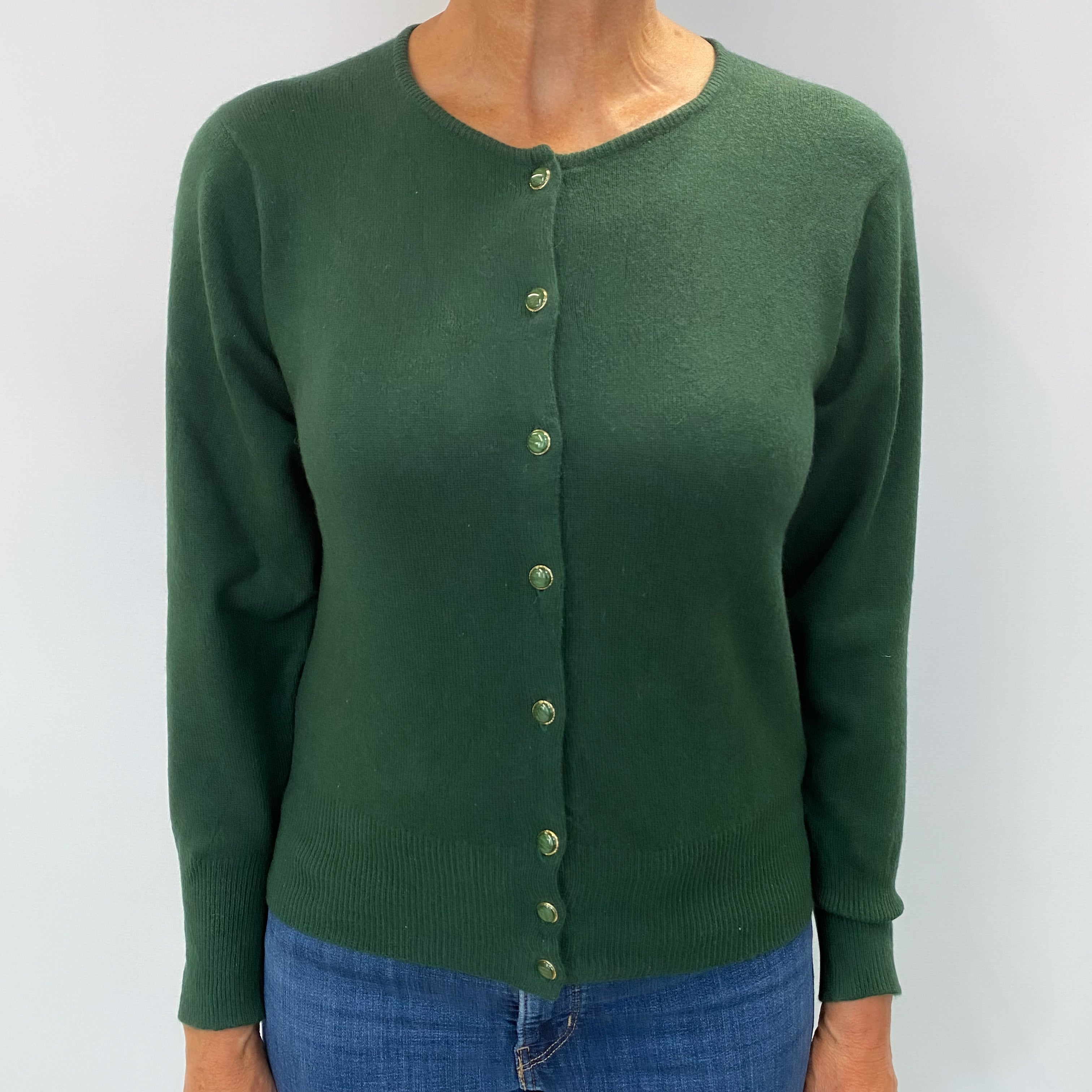 Emerald Green Cashmere Crew Neck Cardigan Medium