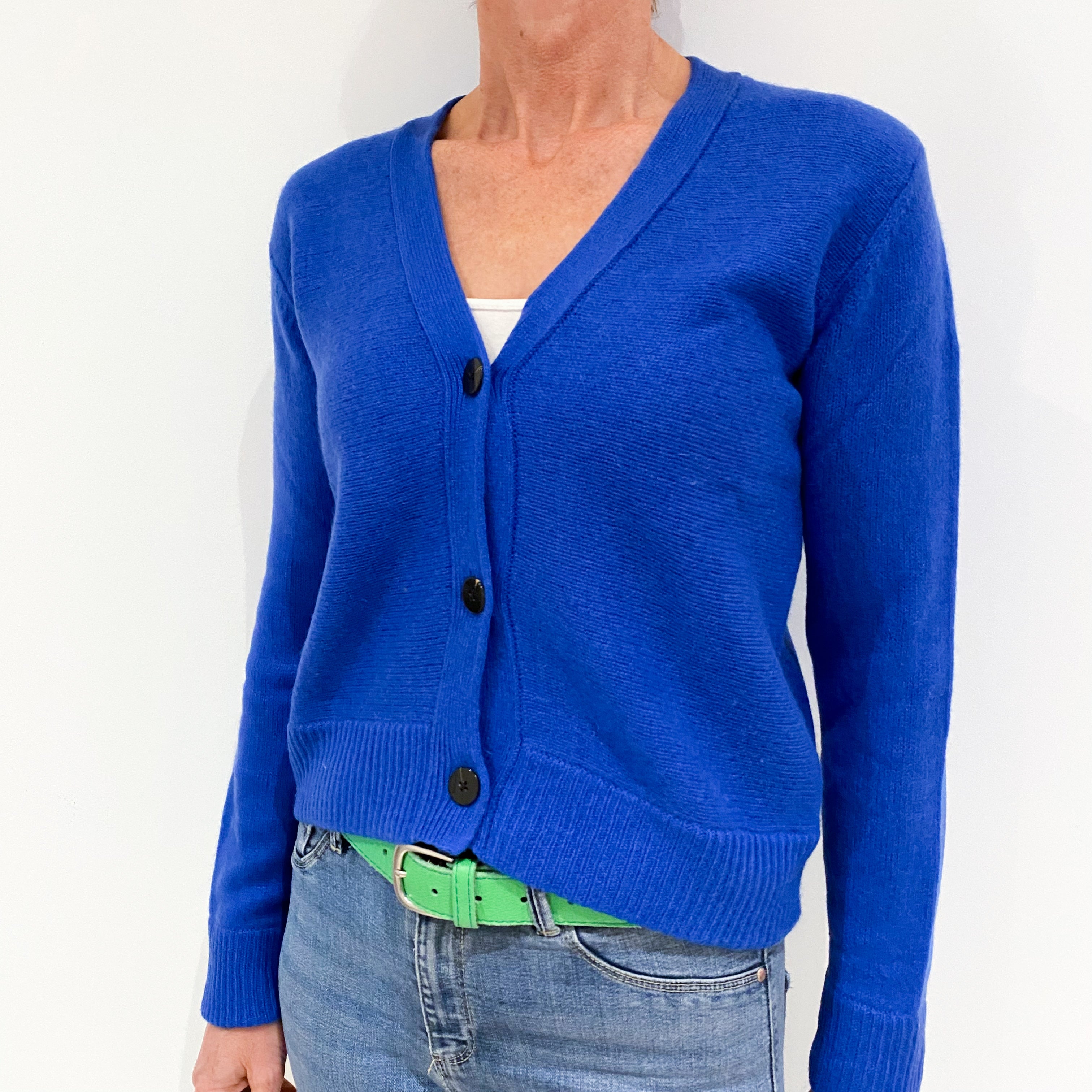 Jigsaw Cobalt Blue Cashmere V-Neck Cropped Cardigan Small