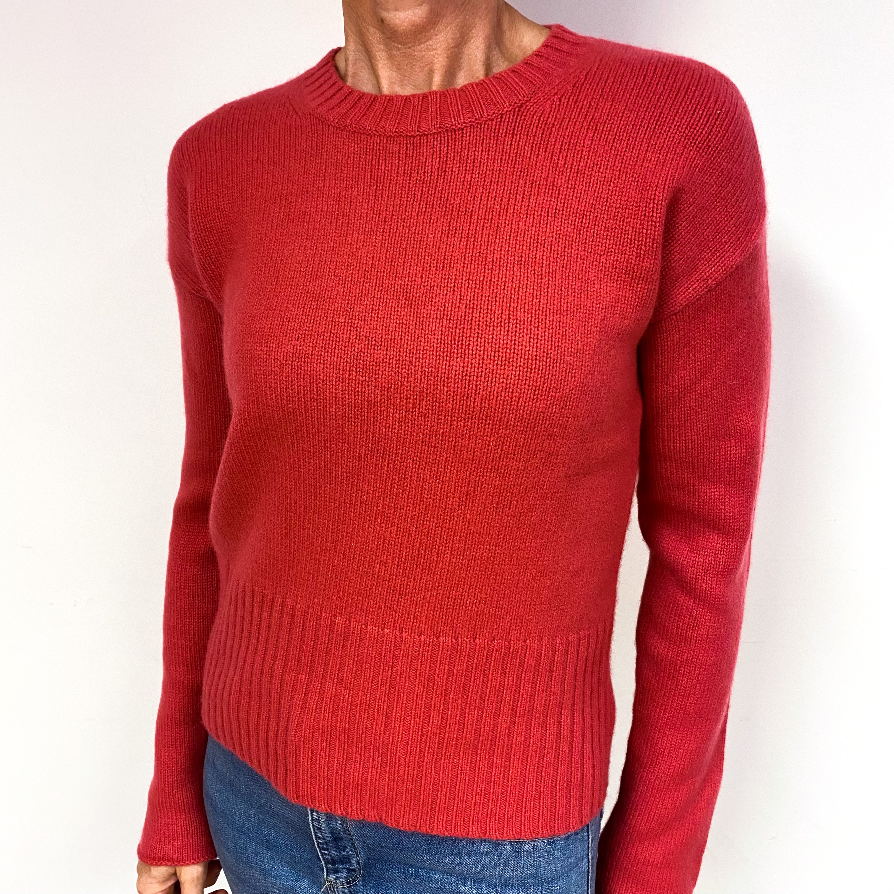 Strawberry Pink Chunky Cashmere Crew Neck Jumper Medium