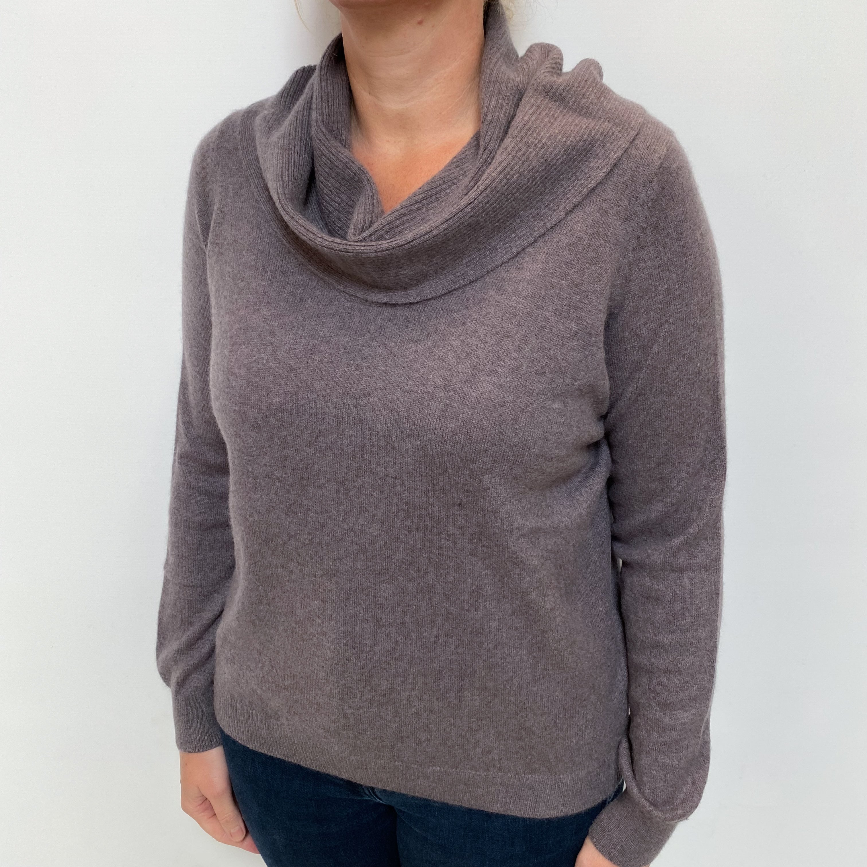 Slate Purple Cashmere Cowl Neck Jumper Large