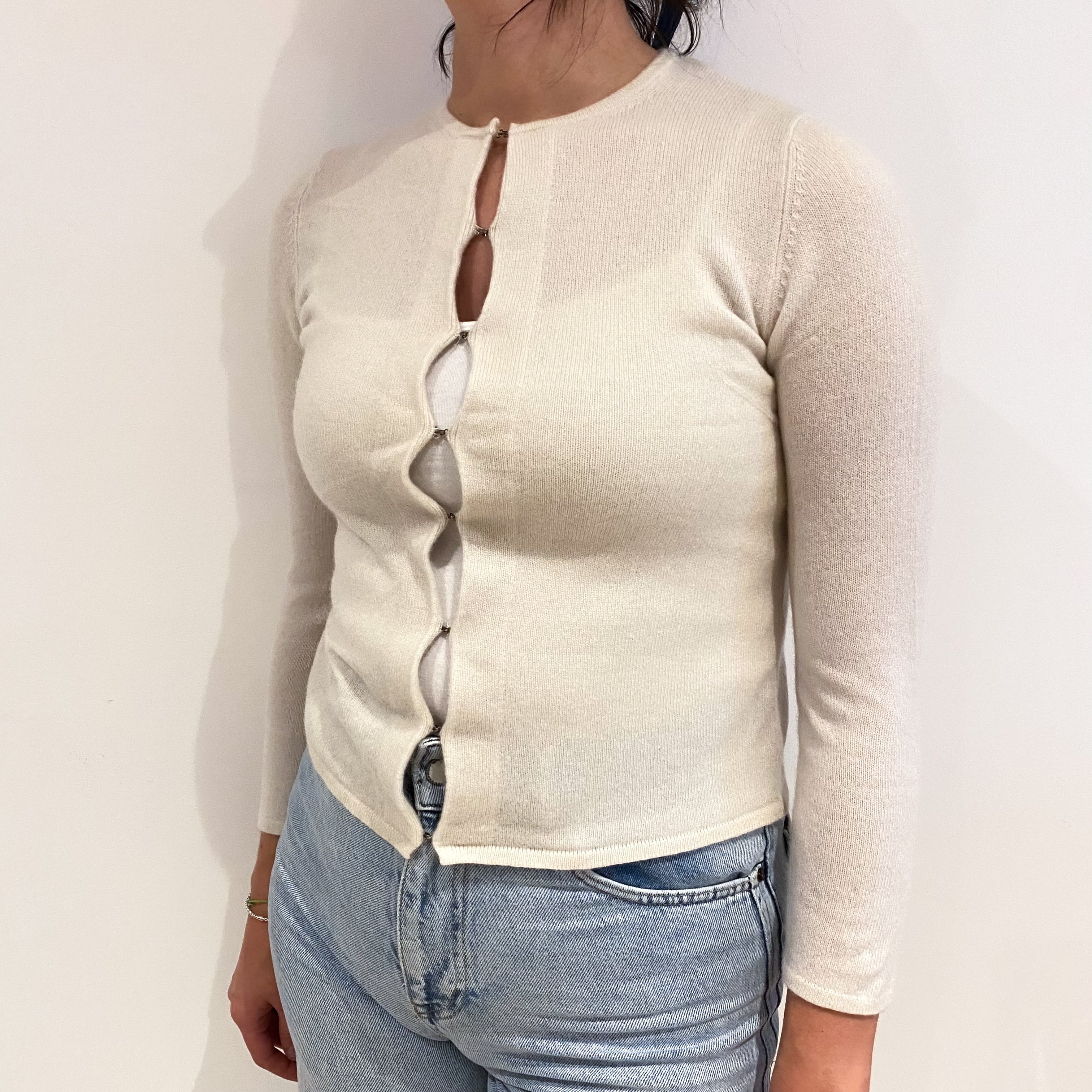 Ivory Cashmere Crew Neck Cardigan Small