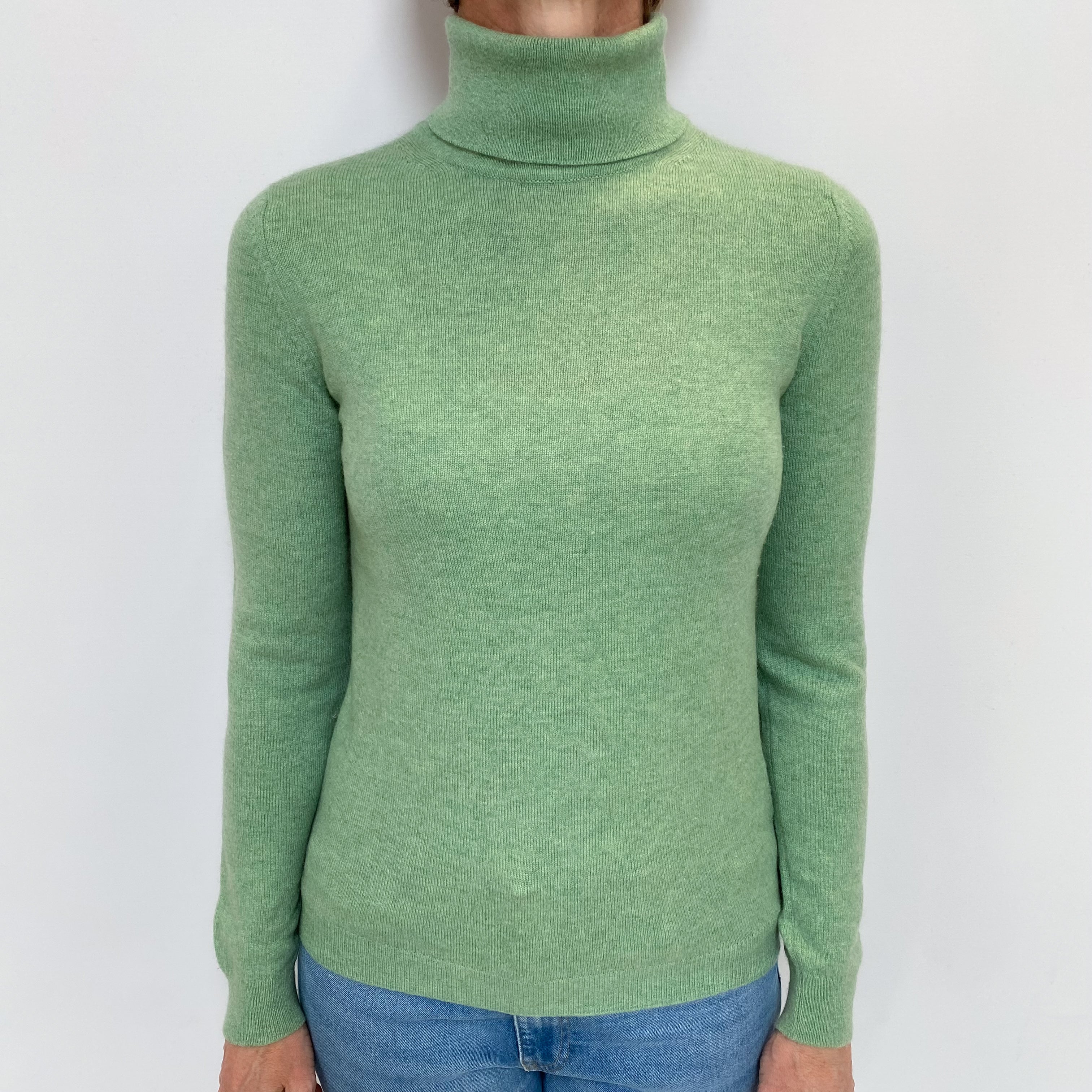 Light Green Cashmere Polo Neck Jumper Small