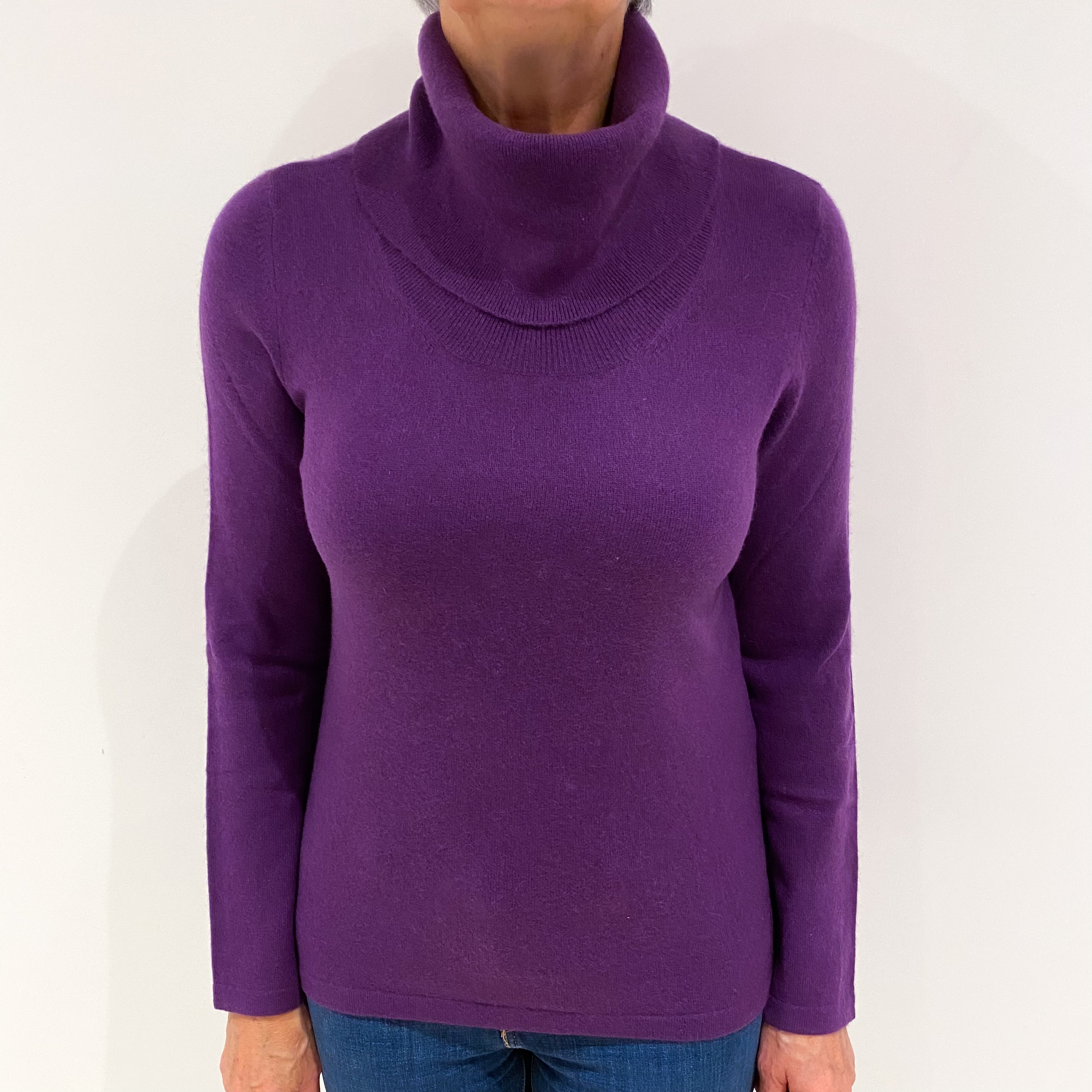 Violet Purple Cashmere Polo Neck Jumper Medium