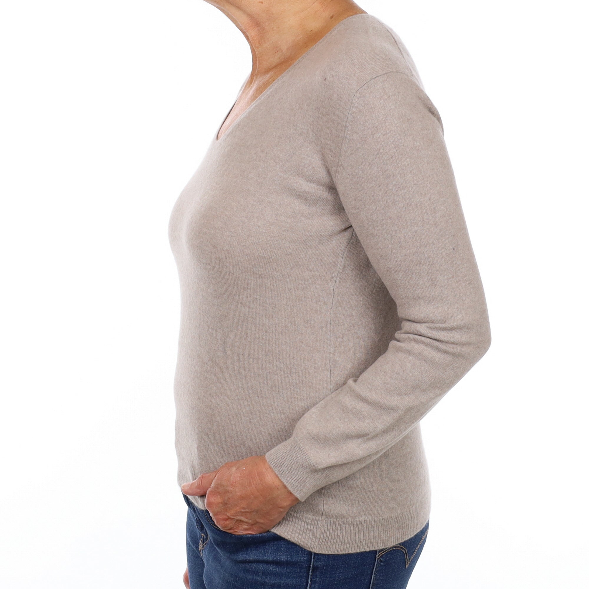 Dove Grey Cashmere V Neck Jumper Medium