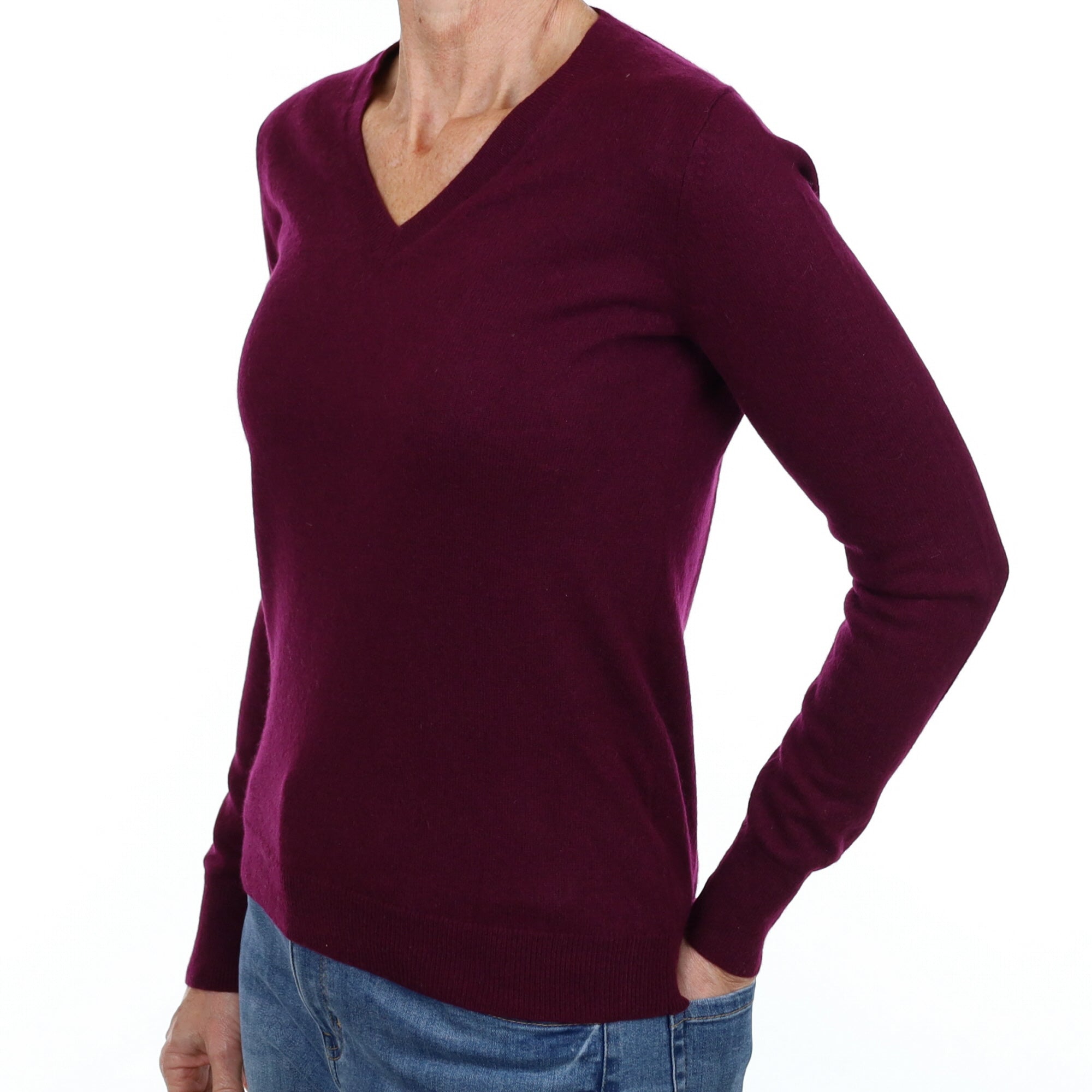 Fig Purple Cashmere V Neck Jumper Small