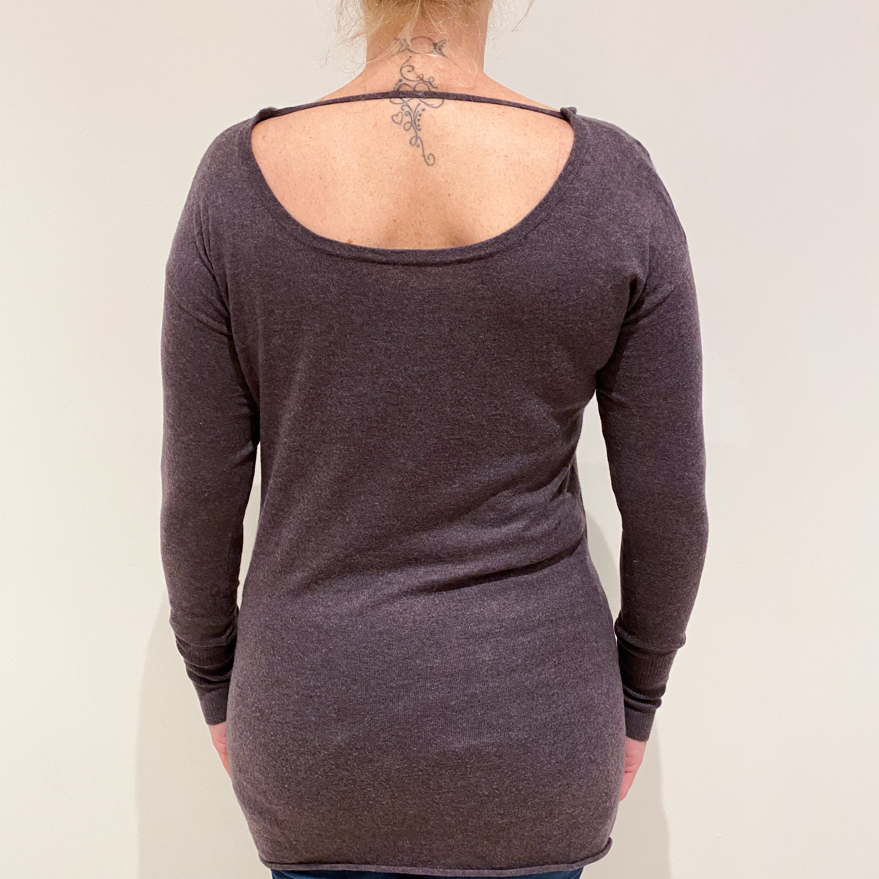 Slate Purple Fine Knit Cashmere Cowl Neck Tunic Large