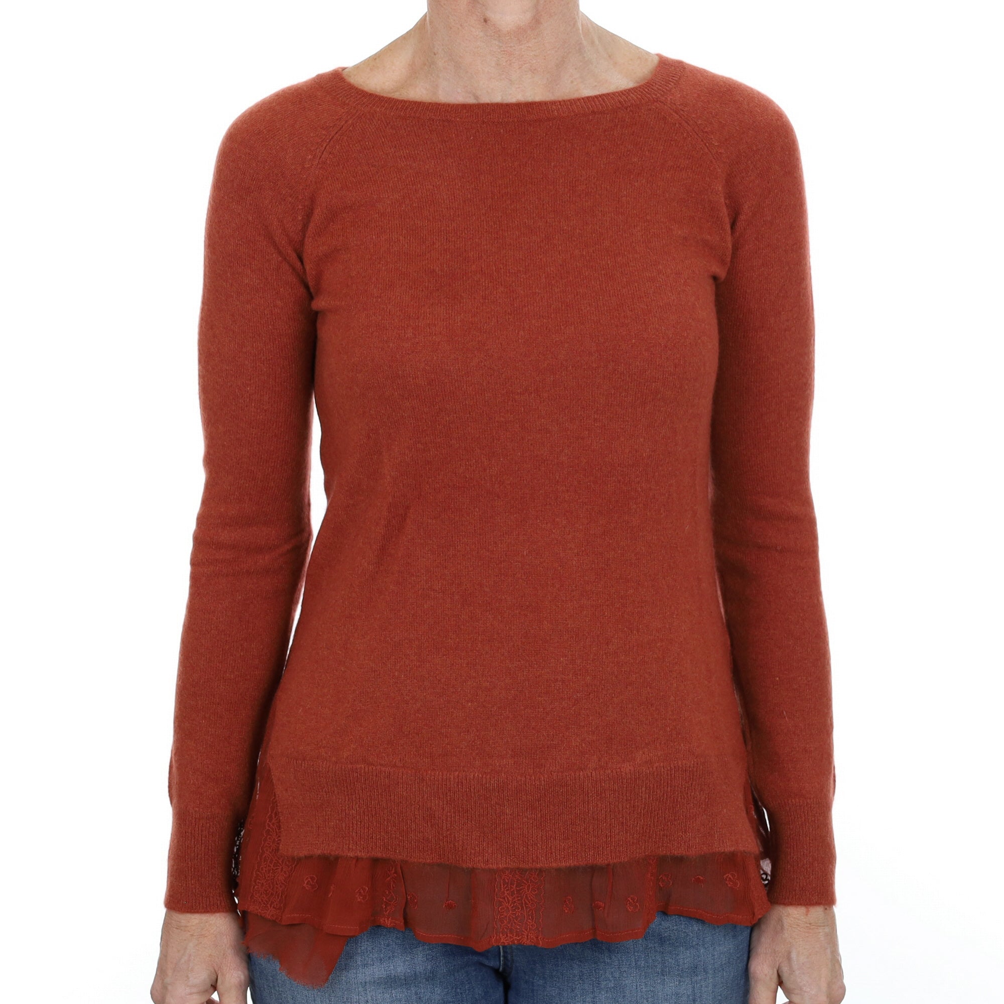 Rust Orange Cashmere Crew Neck Jumper Small