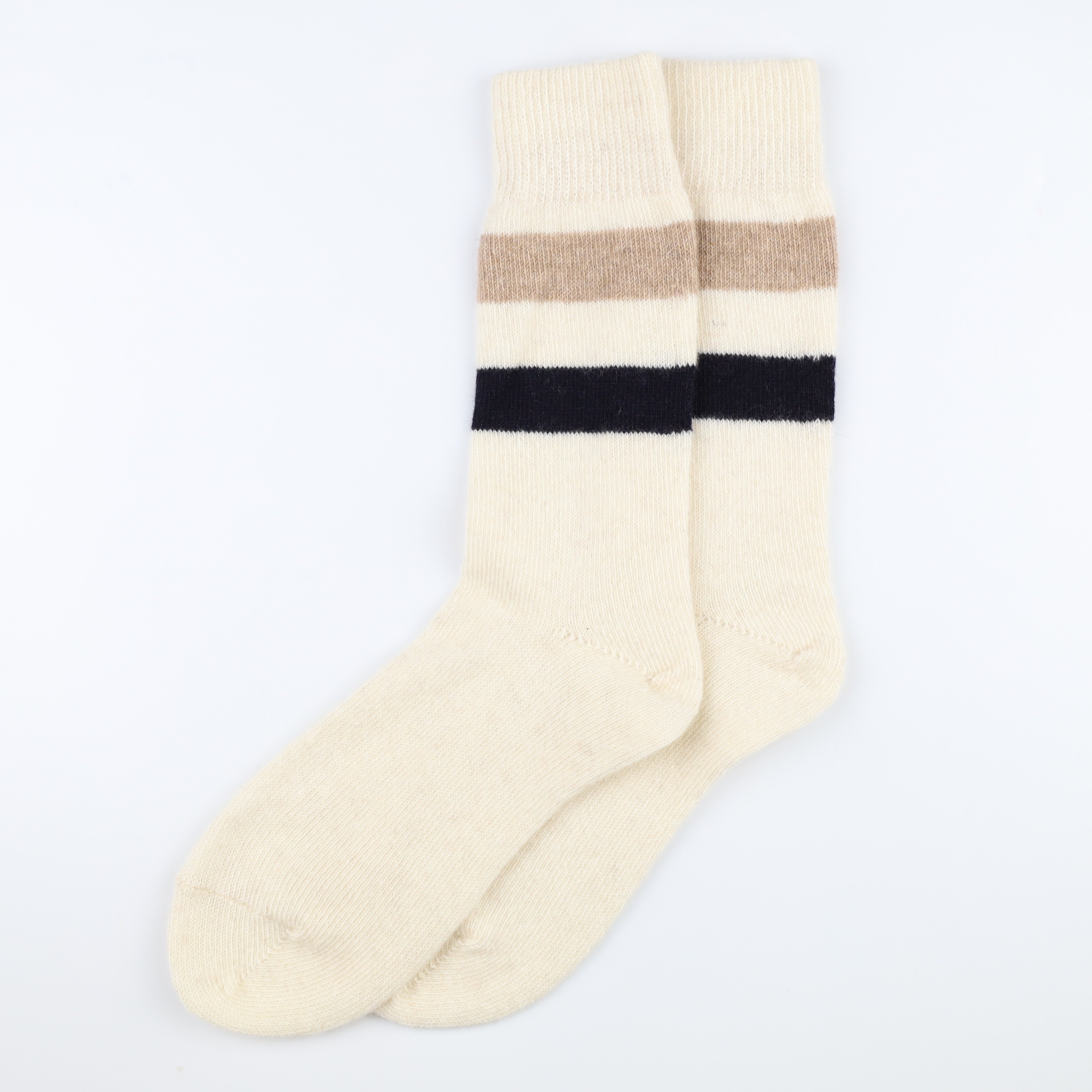Brand New Scottish Cream Black & Taupe Stripe Ladies Cashmere Every Day Socks