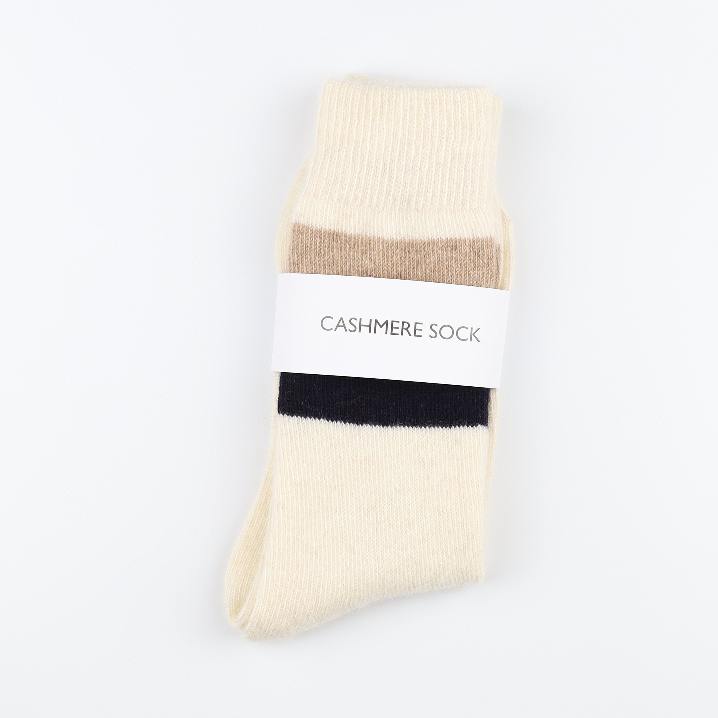 Brand New Scottish Cream Black & Taupe Stripe Ladies Cashmere Every Day Socks