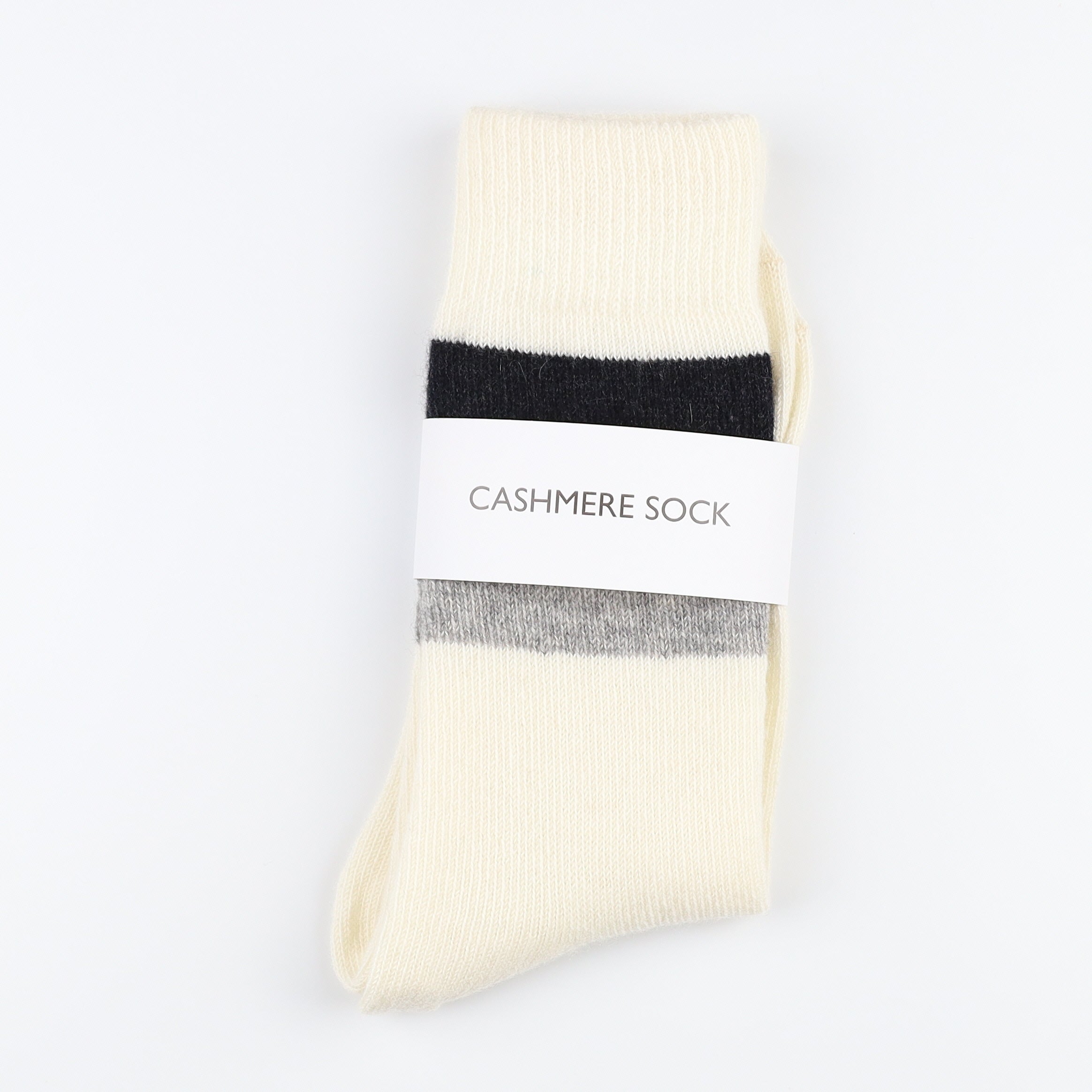 Brand New Scottish Cream & Black Stripe Ladies Cashmere Every Day Socks