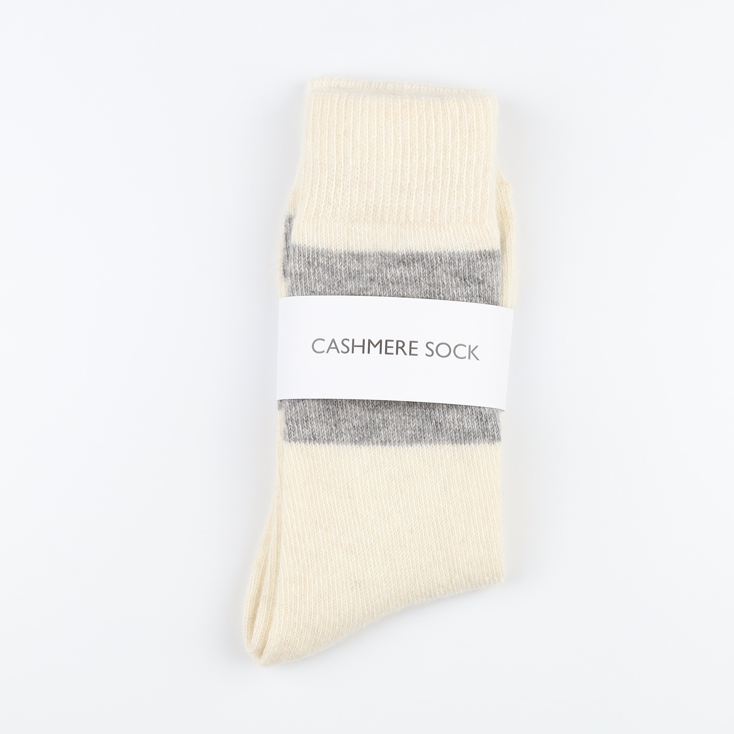 Brand New Scottish Cream & Grey Stripe Ladies Cashmere Every Day Socks