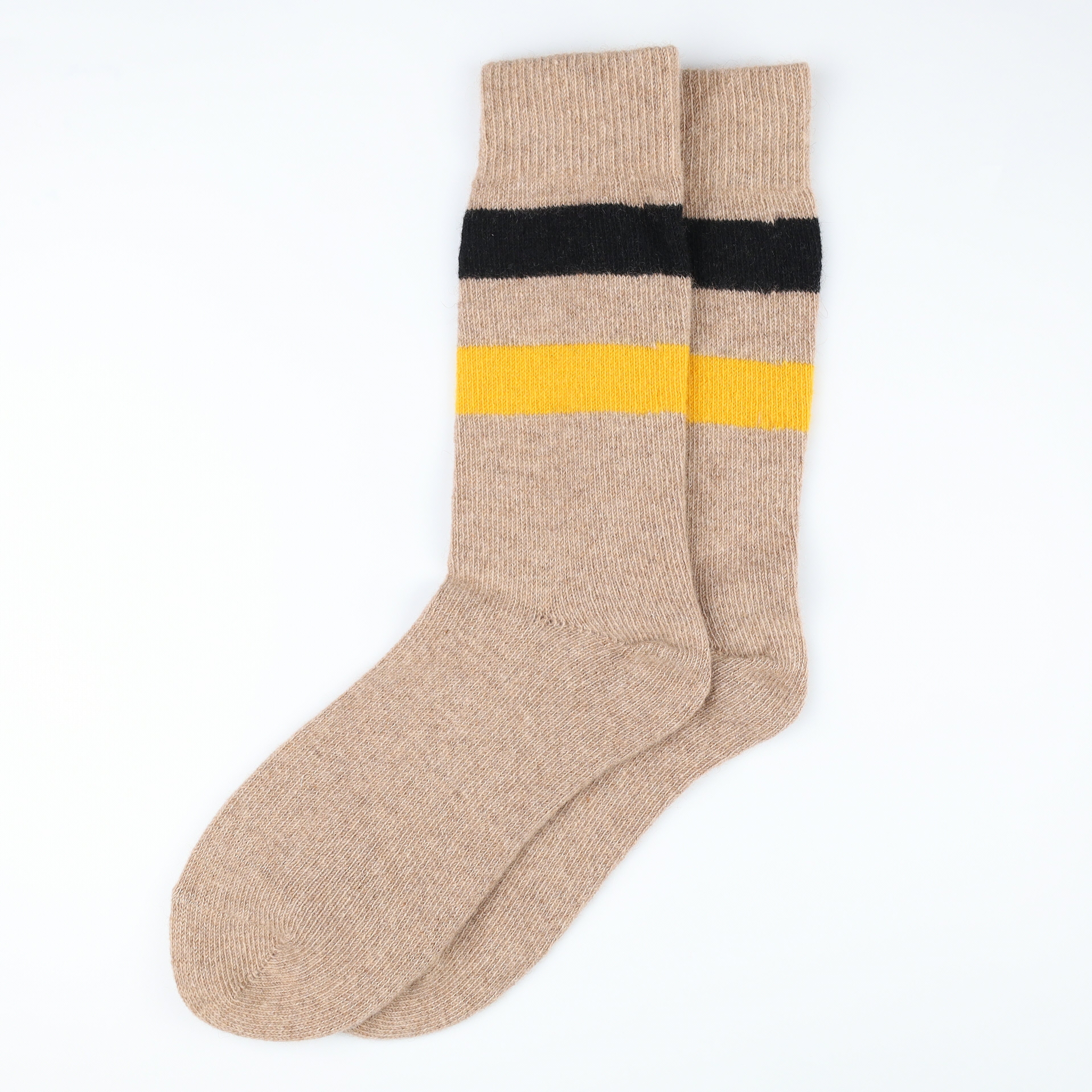 Brand New Scottish Taupe Yellow & Black Stripe Ladies Cashmere Every Day Socks