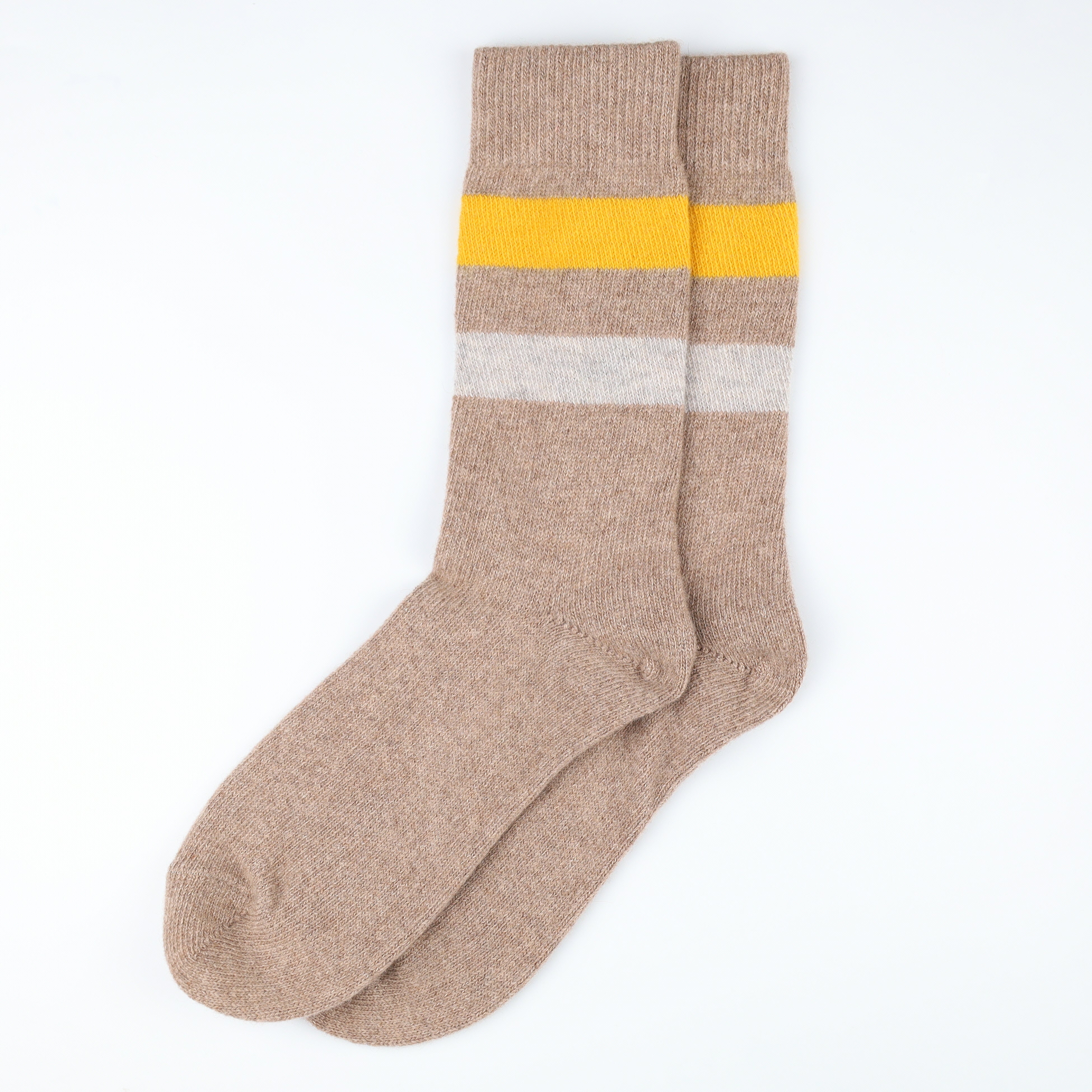 Brand New Scottish Taupe Yellow & Grey Stripe Ladies Cashmere Every Day Socks