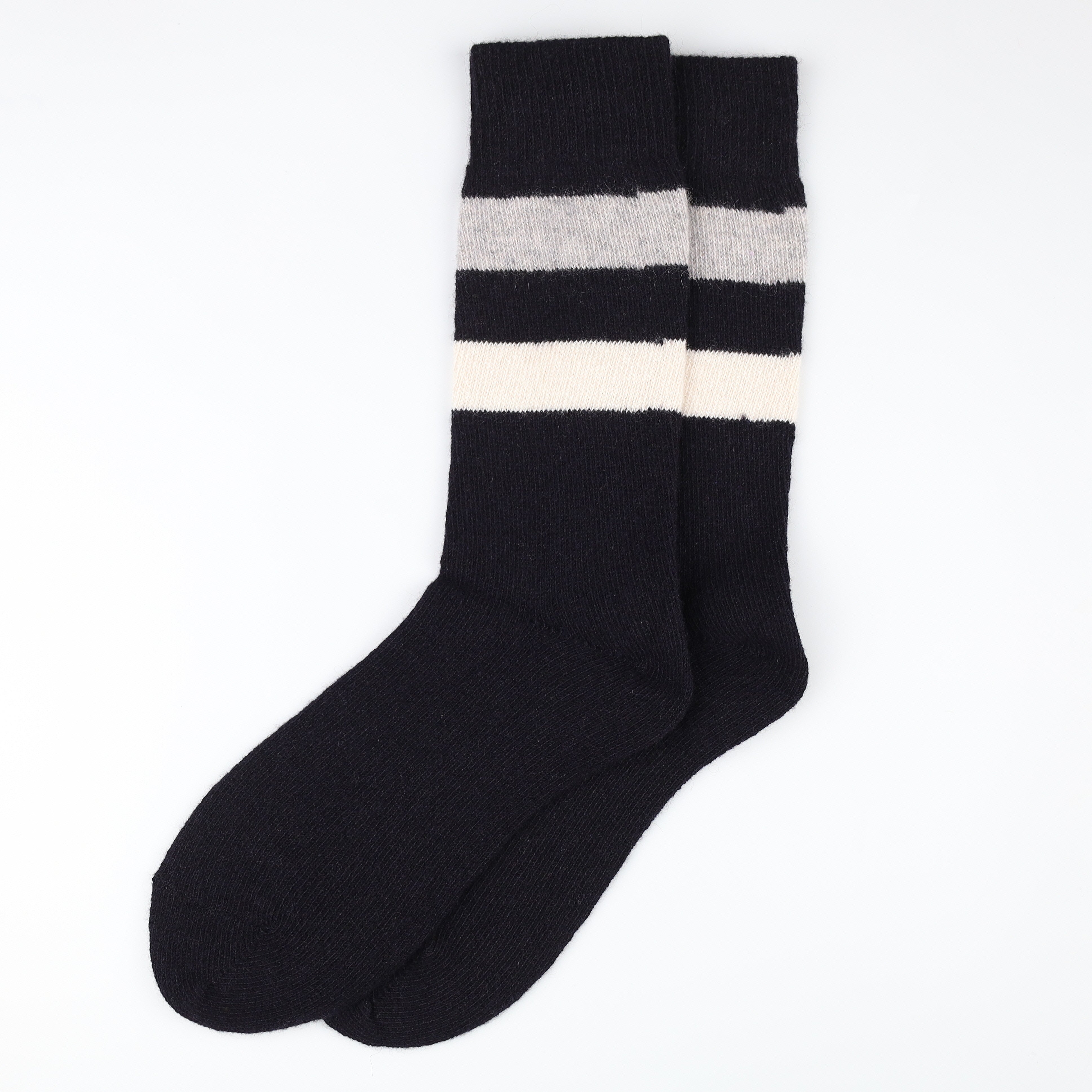 Brand New Scottish Black & Oatmeal Stripe Ladies Cashmere Every Day Socks