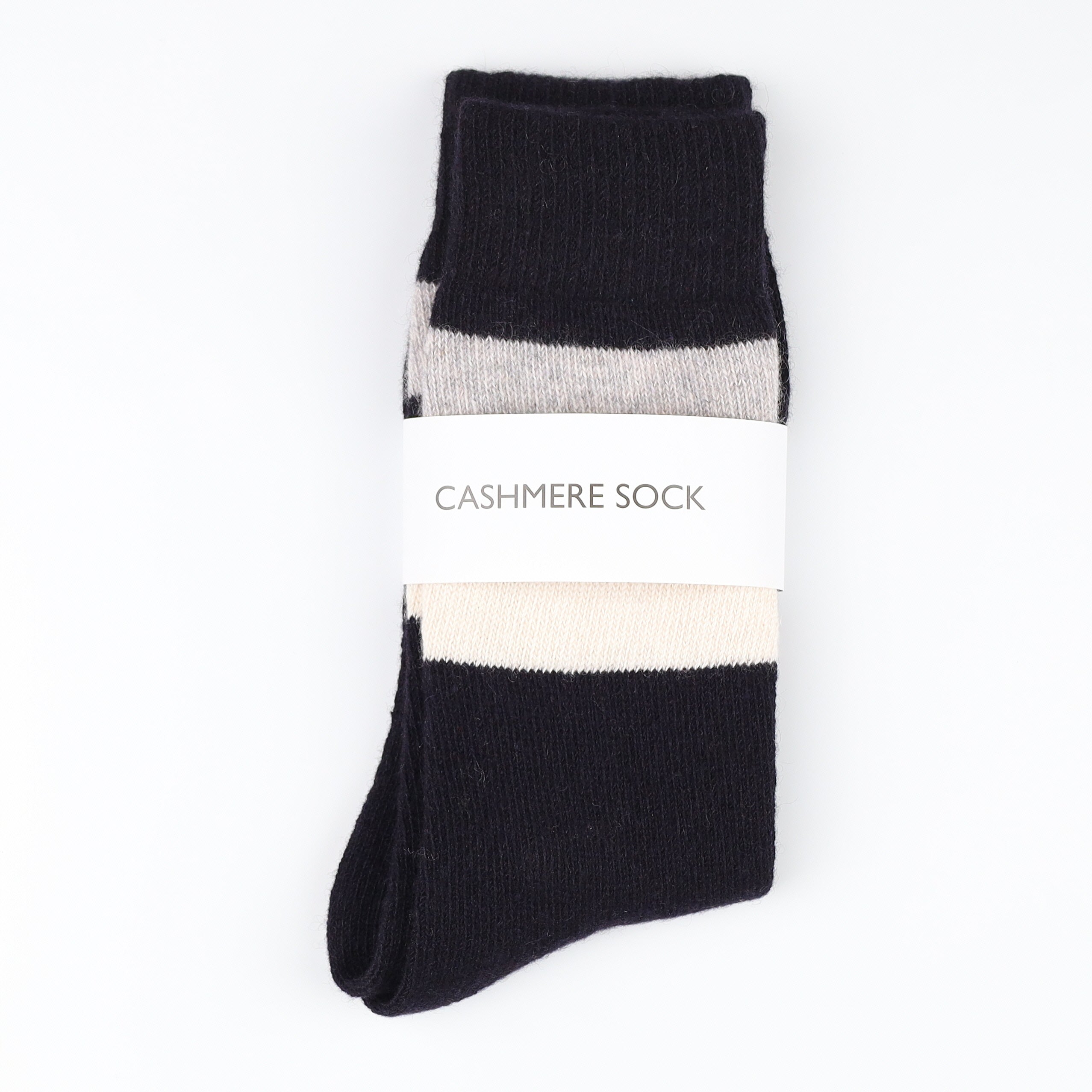 Brand New Scottish Black & Oatmeal Stripe Ladies Cashmere Every Day Socks
