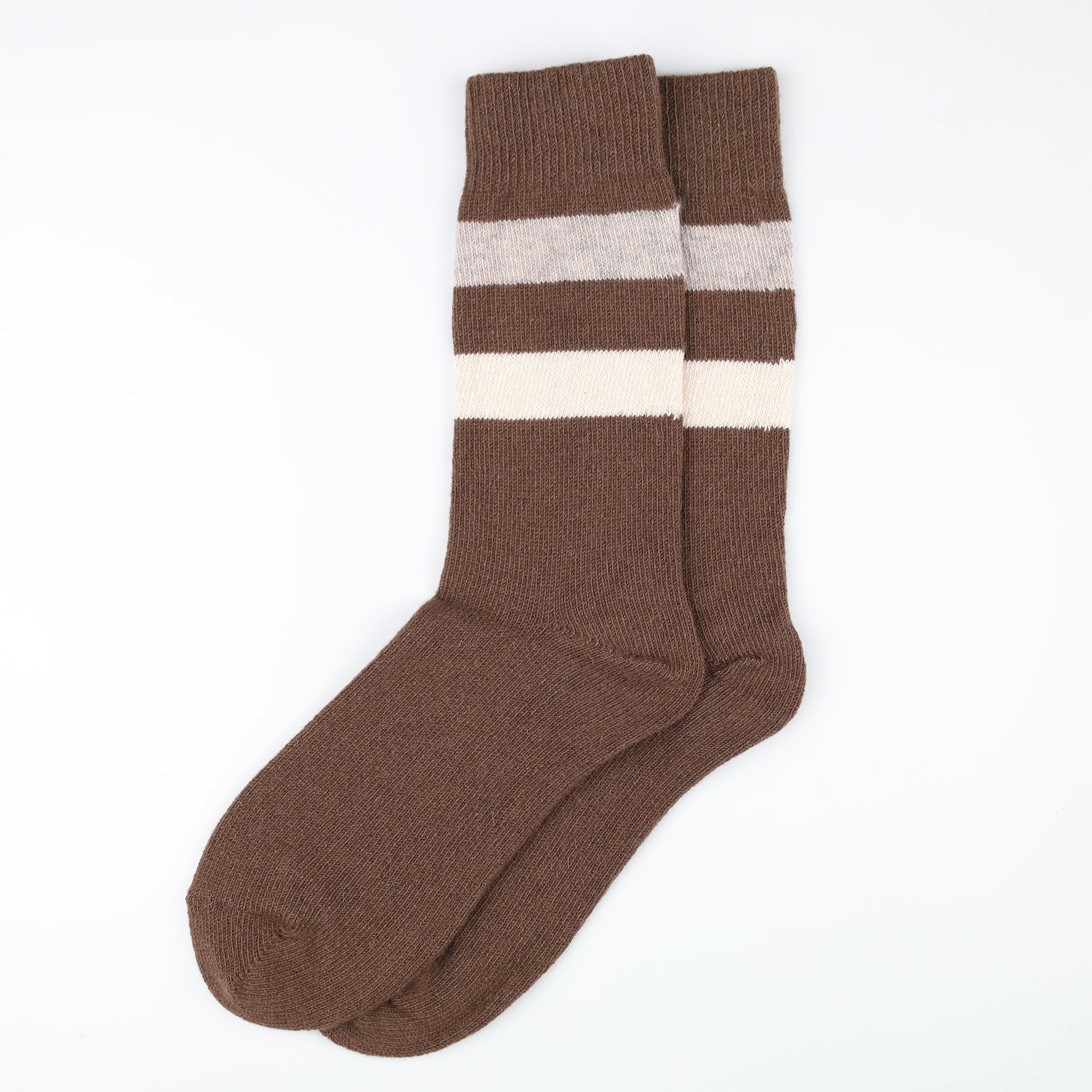 Brand New Scottish Coffee Brown & Oatmeal Stripe Ladies Cashmere Every Day Socks