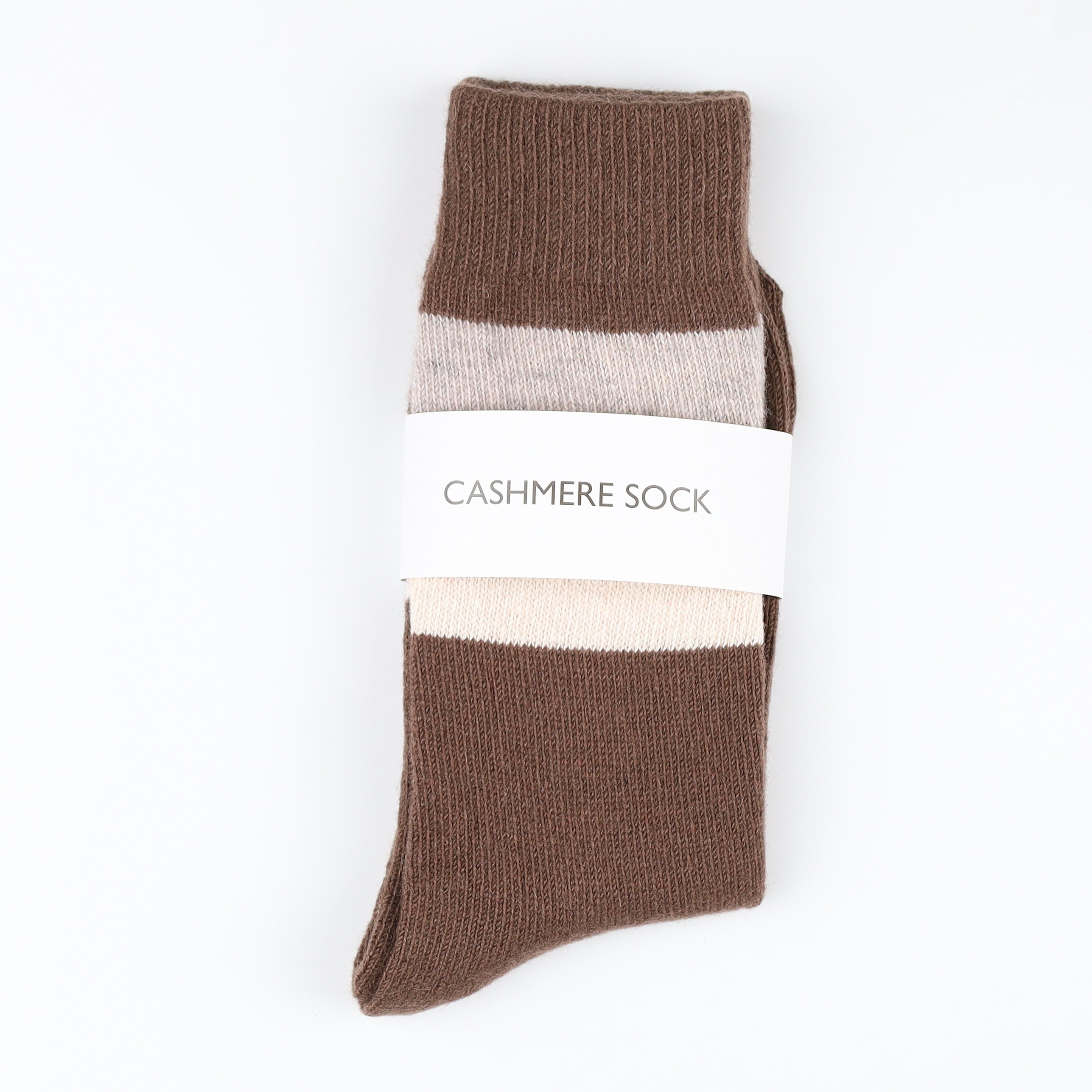 Brand New Scottish Coffee Brown & Oatmeal Stripe Ladies Cashmere Every Day Socks