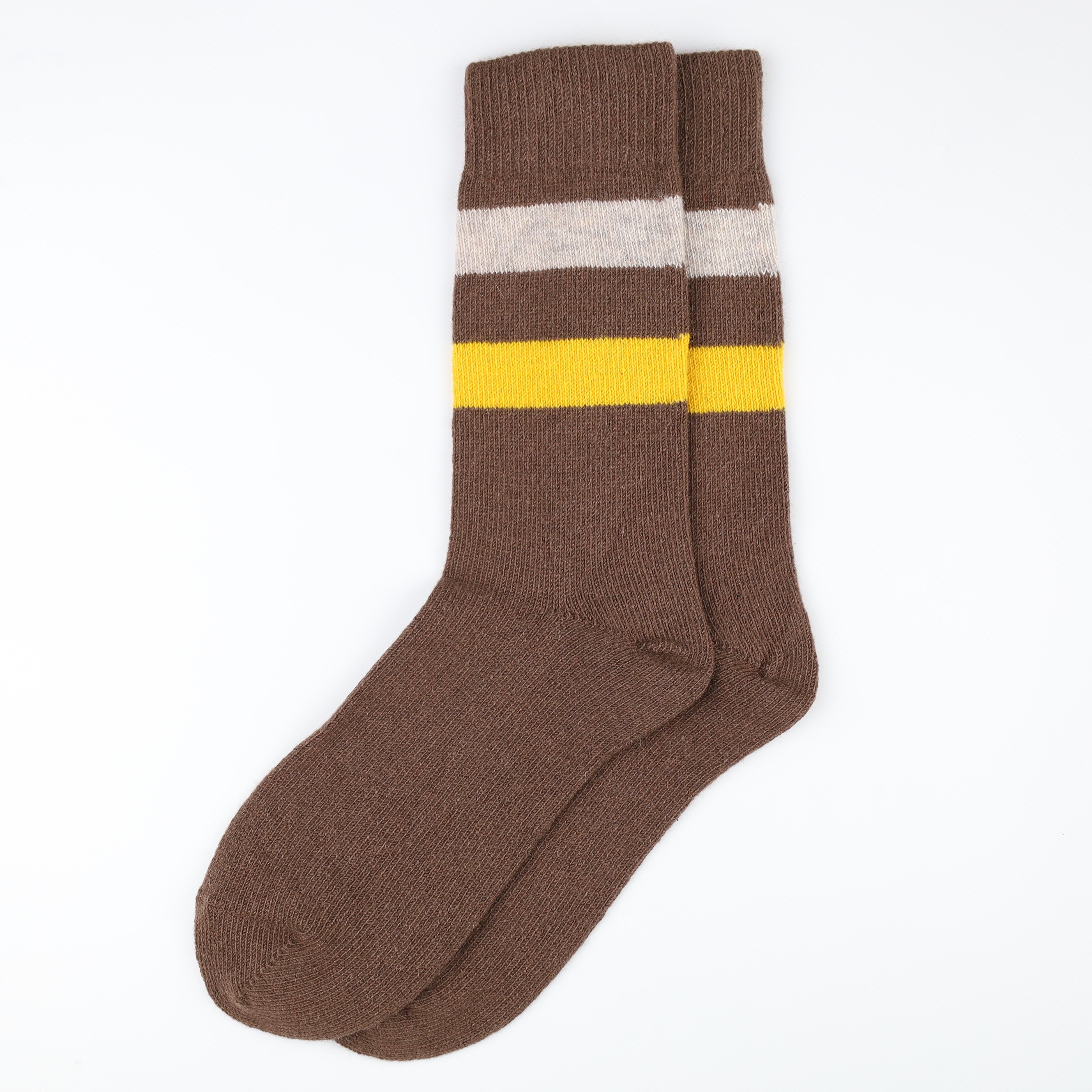 Brand New Scottish Coffee Brown & Yellow Stripe Ladies Cashmere Every Day Socks