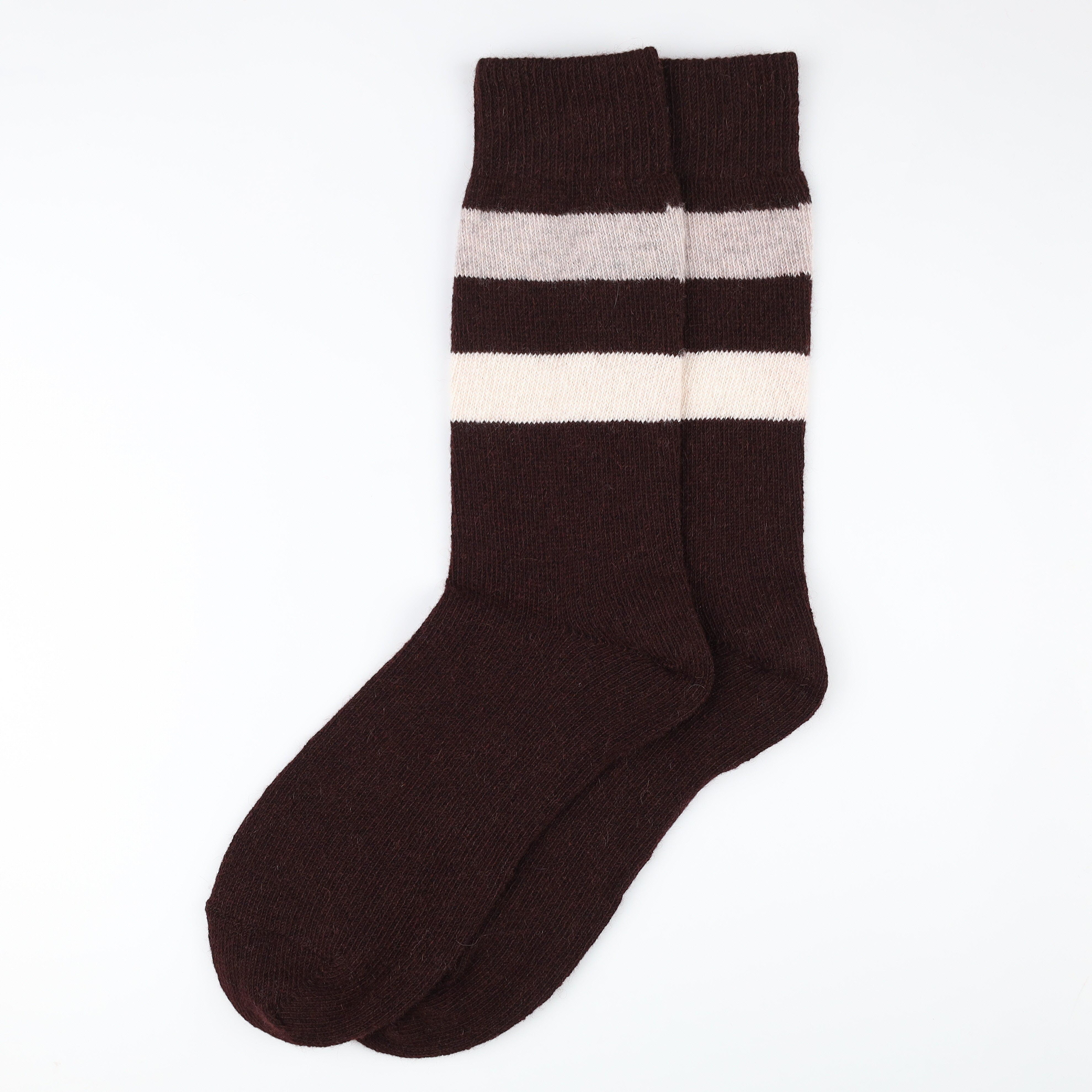 Brand New Scottish Bitter Chocolate & Oatmeal Stripe Ladies Cashmere Every Day Socks
