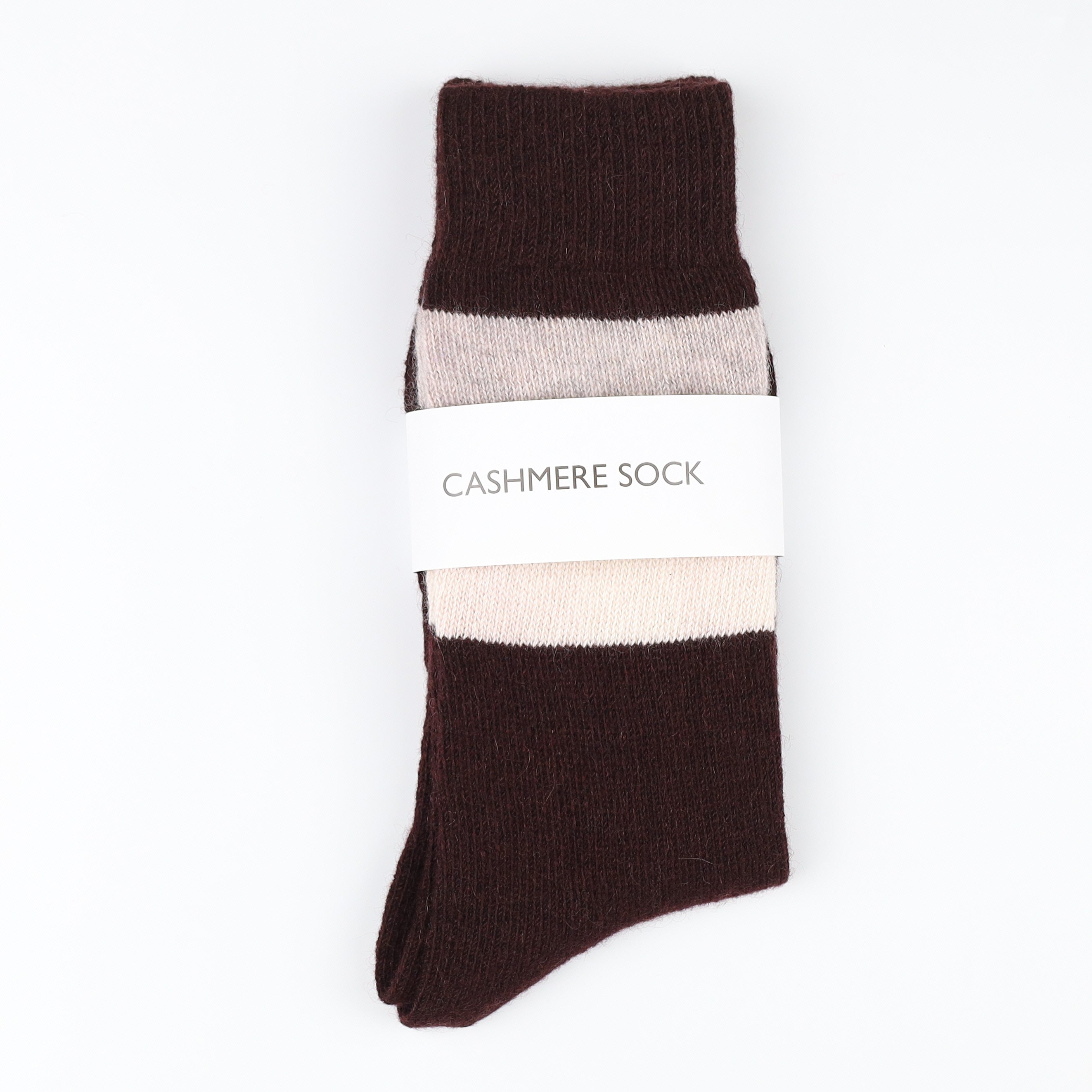Brand New Scottish Bitter Chocolate & Oatmeal Stripe Ladies Cashmere Every Day Socks