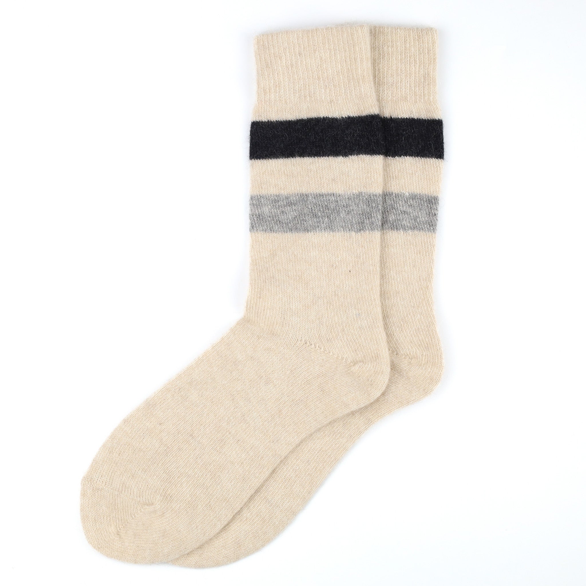 Brand New Scottish Oatmeal & Grey Stripe Ladies Cashmere Every Day Socks