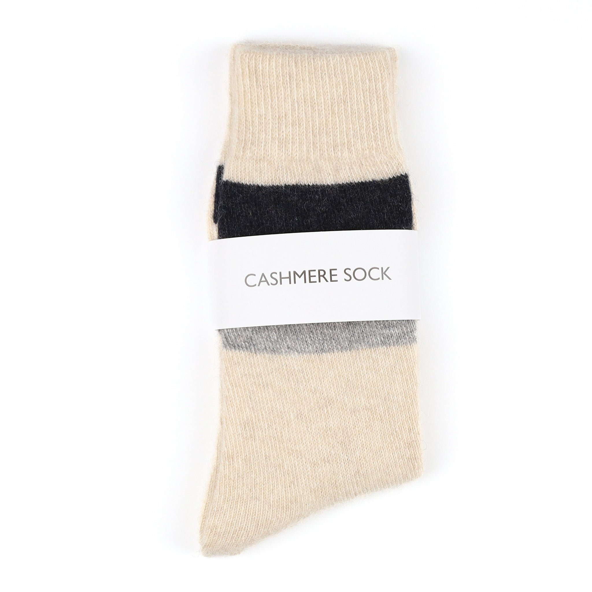 Brand New Scottish Oatmeal & Grey Stripe Ladies Cashmere Every Day Socks