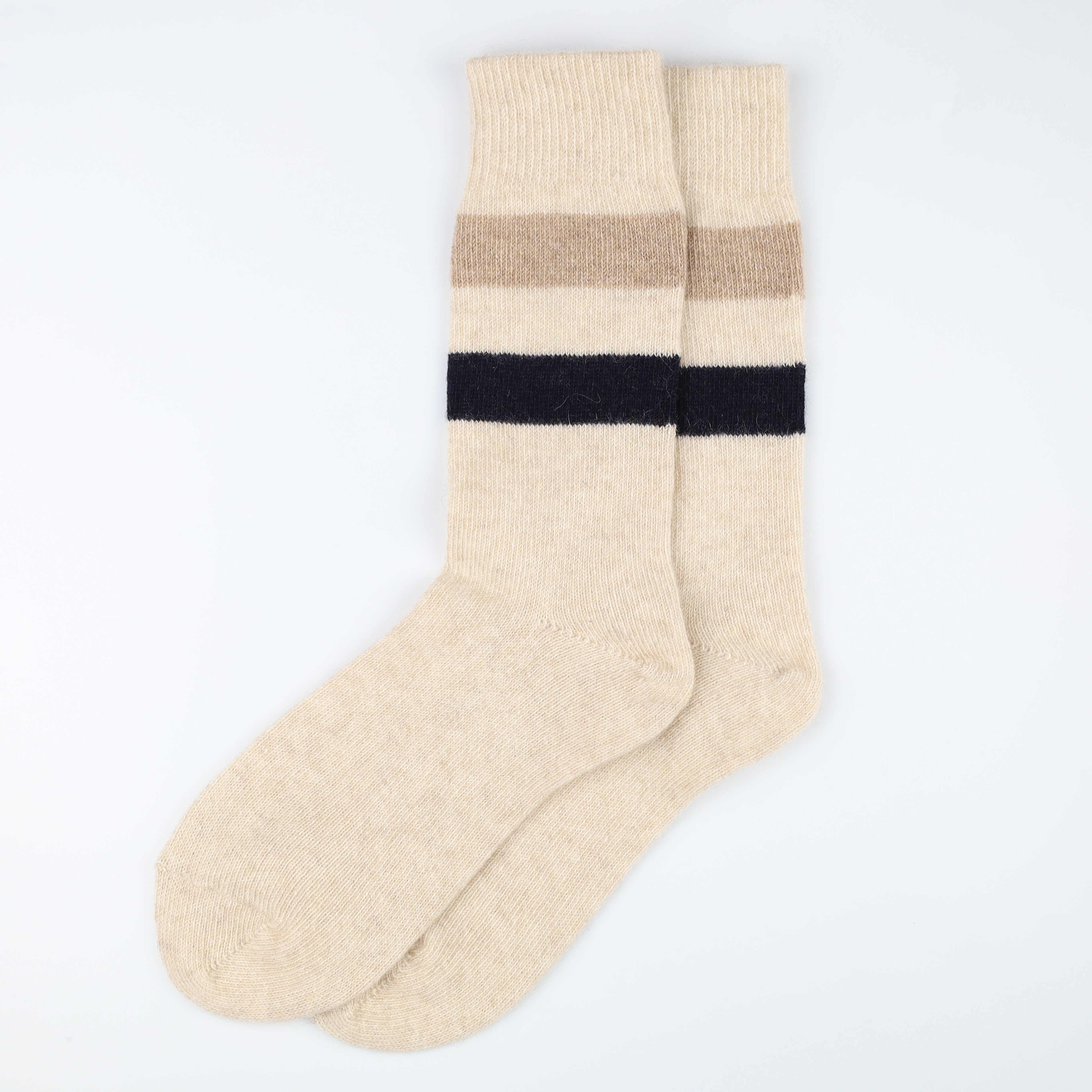 Brand New Scottish Oatmeal & Taupe Stripe Ladies Cashmere Every Day Socks