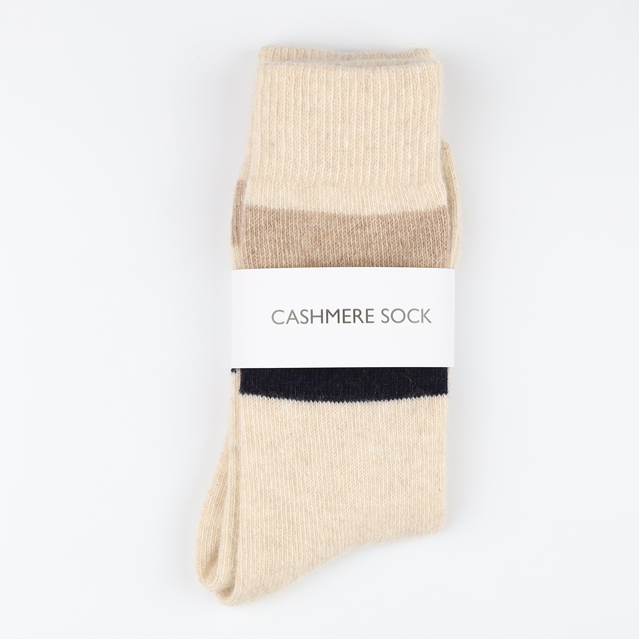 Brand New Scottish Oatmeal & Taupe Stripe Ladies Cashmere Every Day Socks