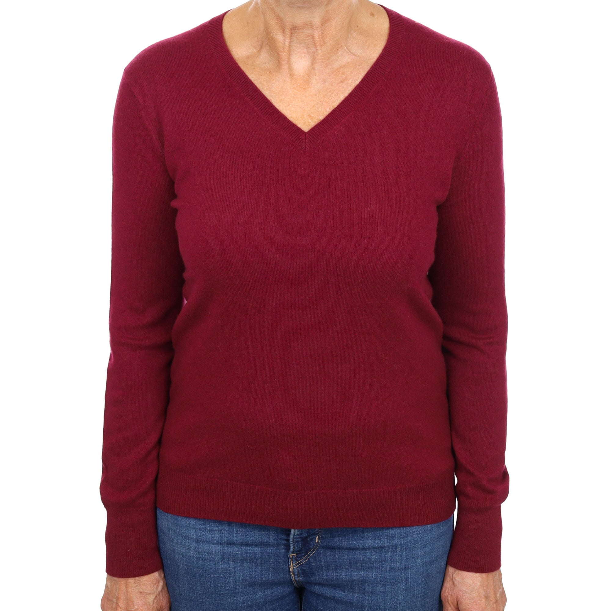 Burgundy Red Cashmere V Neck Jumper Medium