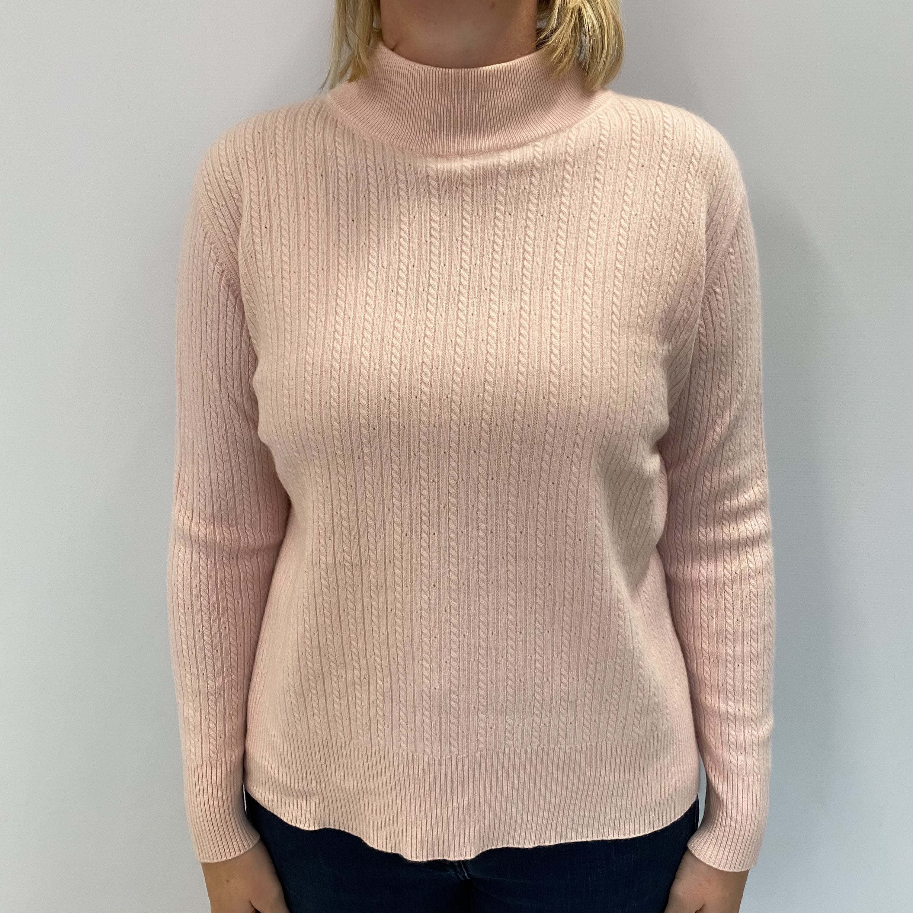 Shell Pink Cashmere Polo Neck Jumper Large