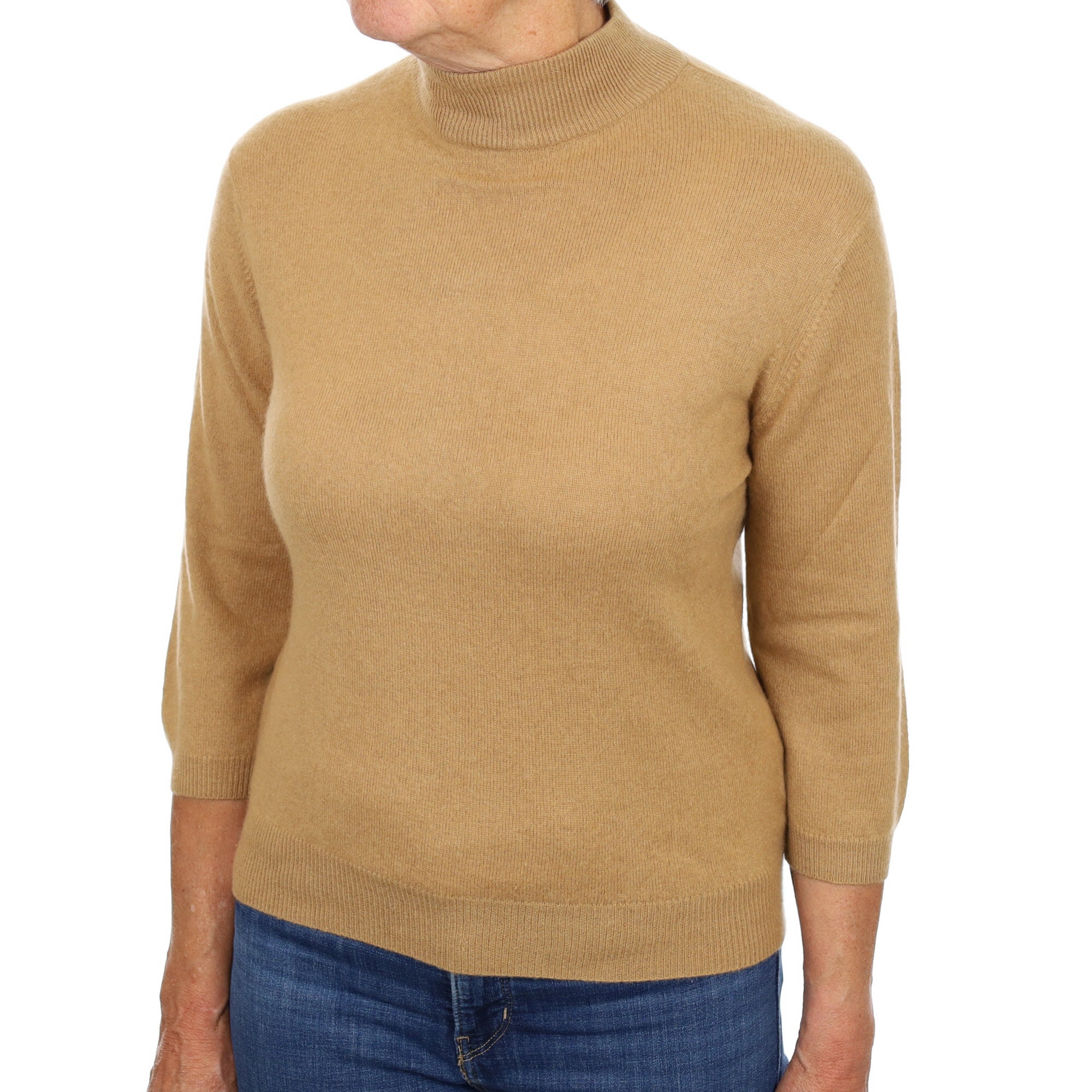 Camel Brown Cashmere Turtle Neck Jumper Medium