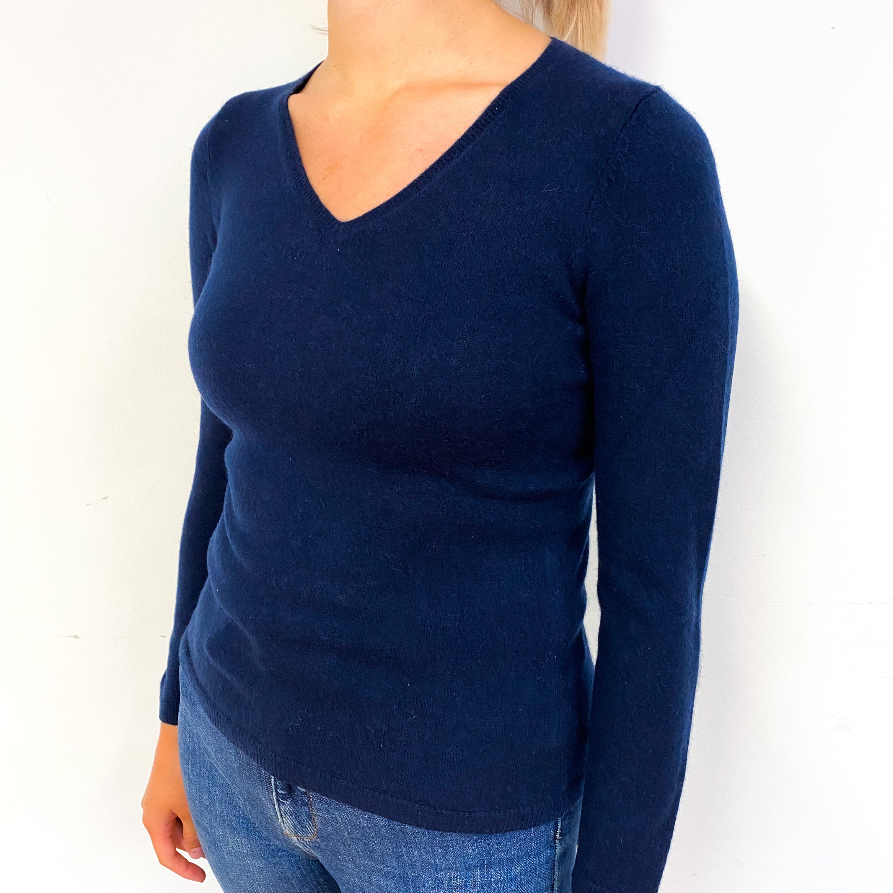 Navy Blue Cashmere V-Neck Jumper Small
