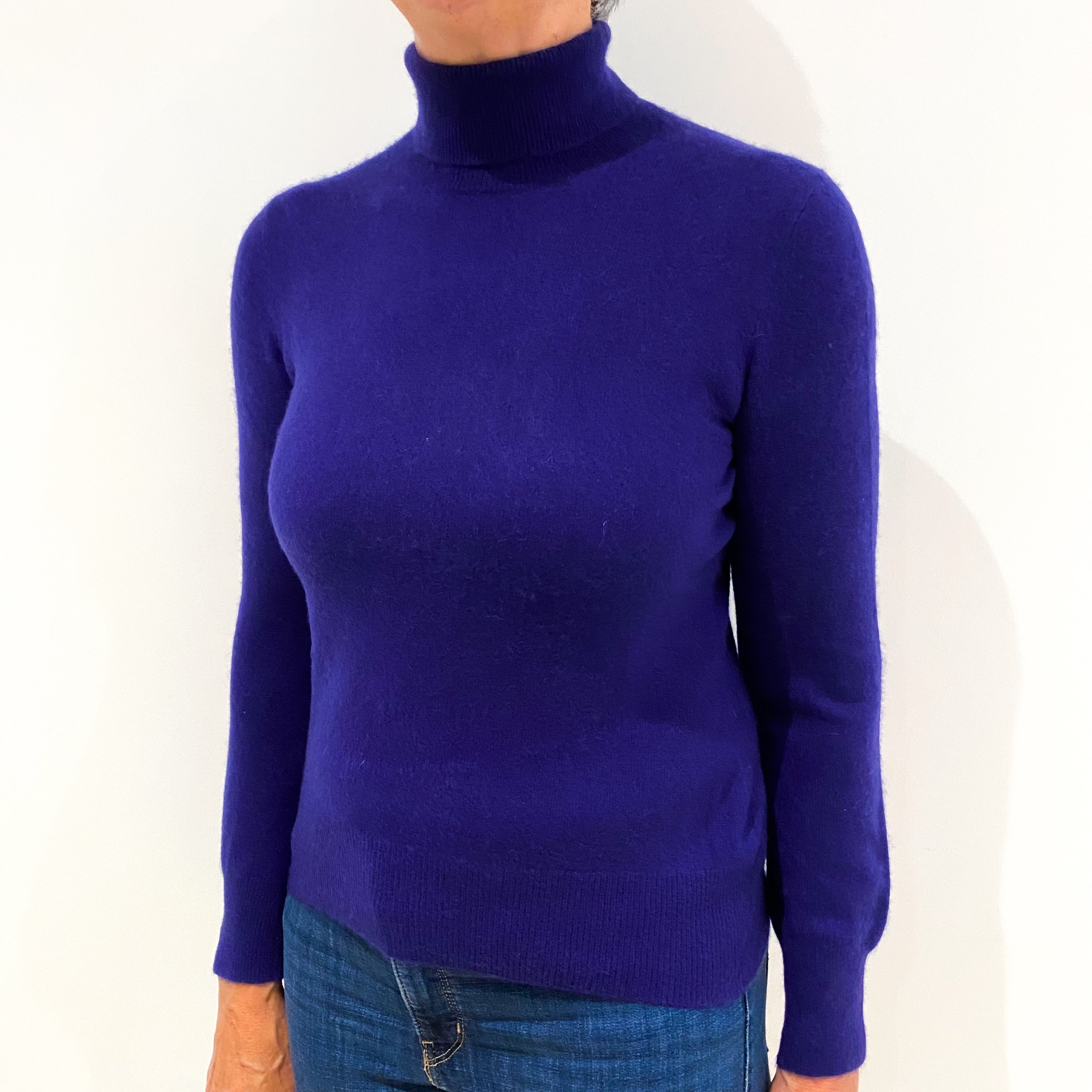 Indigo Purple Cashmere Polo Neck Jumper Medium