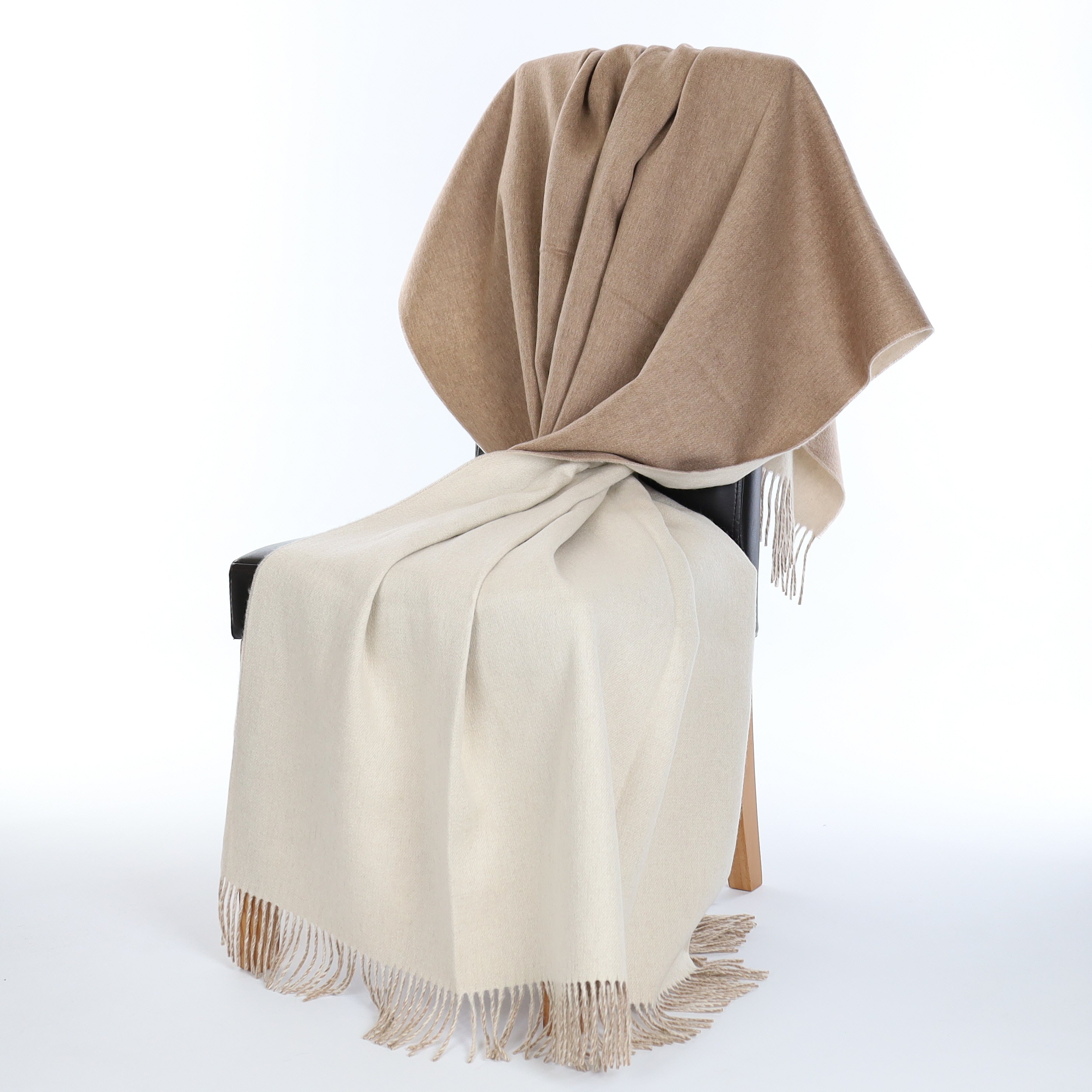 Brand New English Latte and Vanilla Designer Woven Cashmere Blanket
